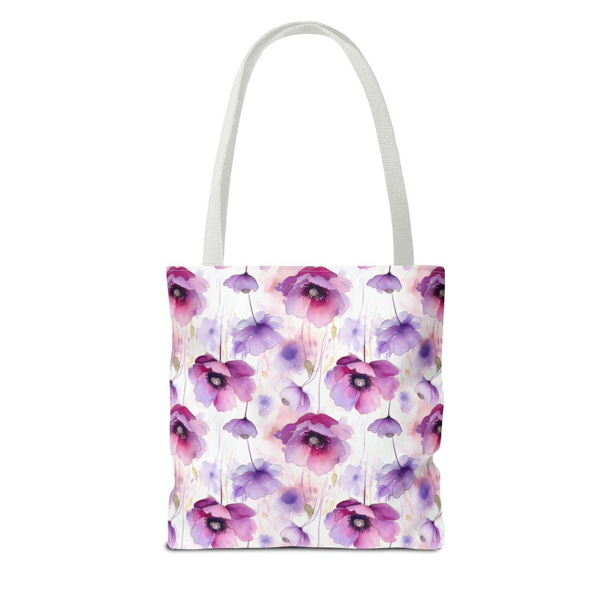 Purple Poppies Floral Pattern, Watercolour, Flowers, Tote Bag (AOP)