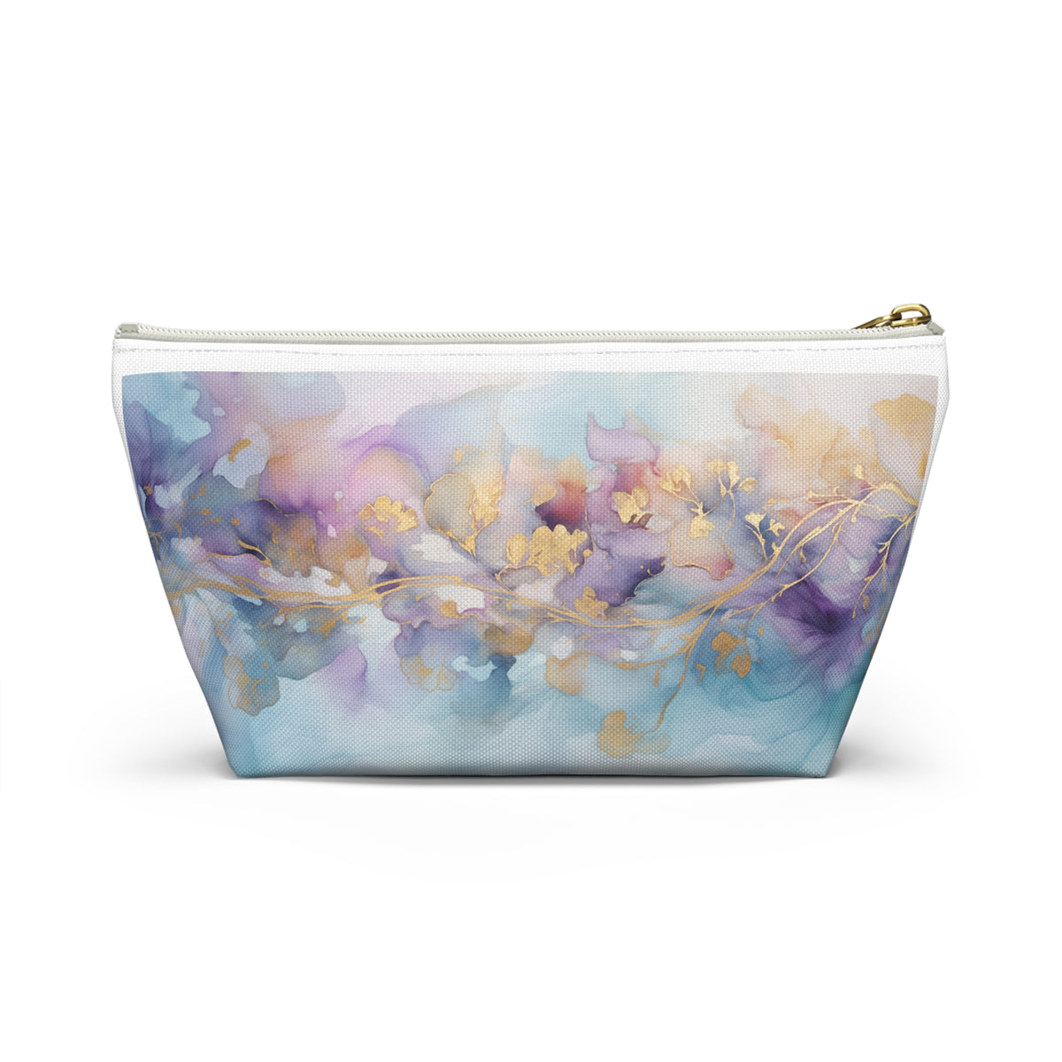 Orchid Purple, Teal Blue, Watercolour, Gold Streaks, Marbled, Accessory Pouch w T-bottom