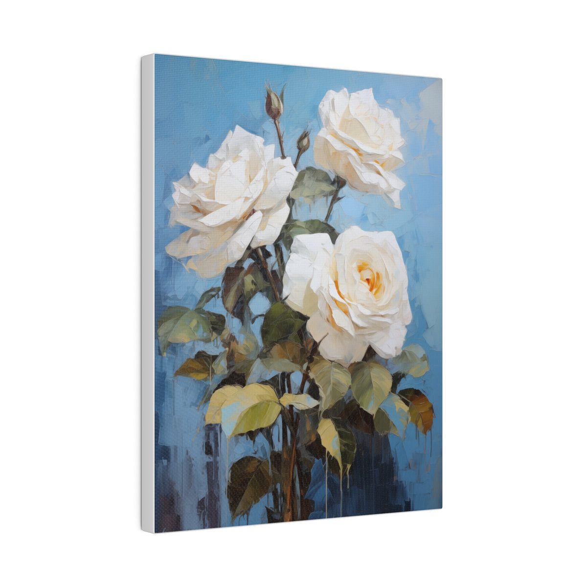 White Rose Flower, Oil Painting, Matte Canvas, Stretched, 0.75"