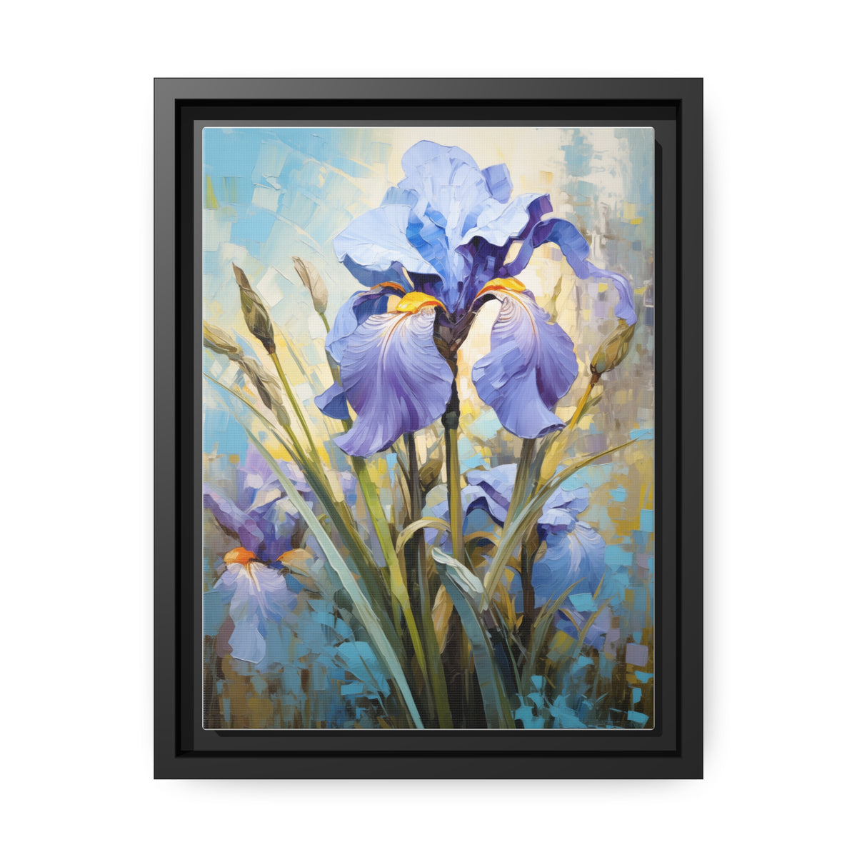 Blue Iris Flower, Oil Painting, Matte Canvas, Black Frame