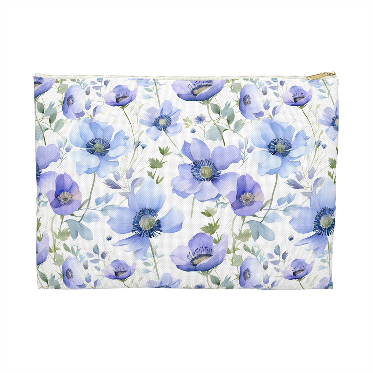 Blue Floral Pattern, Watercolour, Flowers, Accessory Pouch