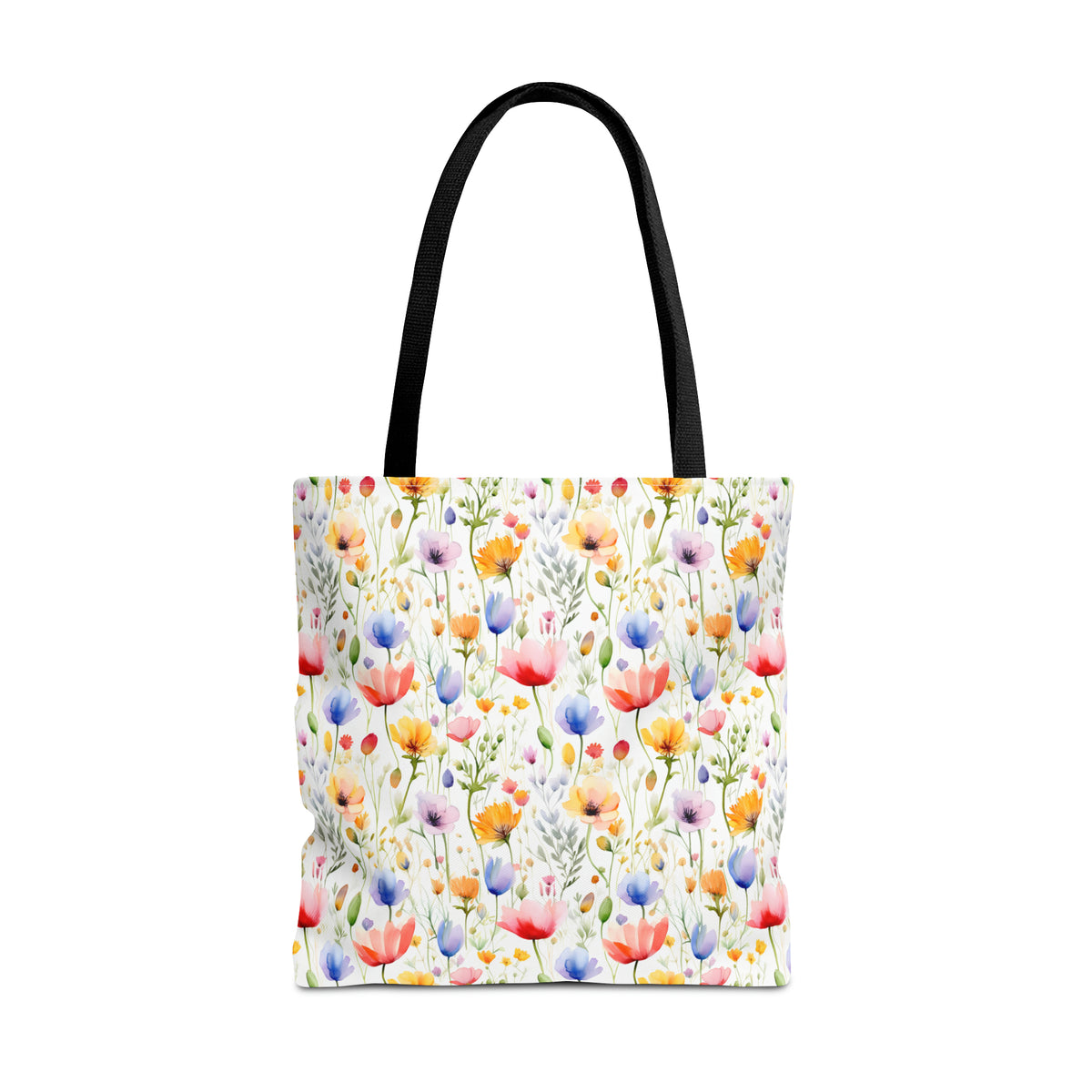 Colorful Floral Pattern, Watercolour, Flowers, Tote Bag (AOP)