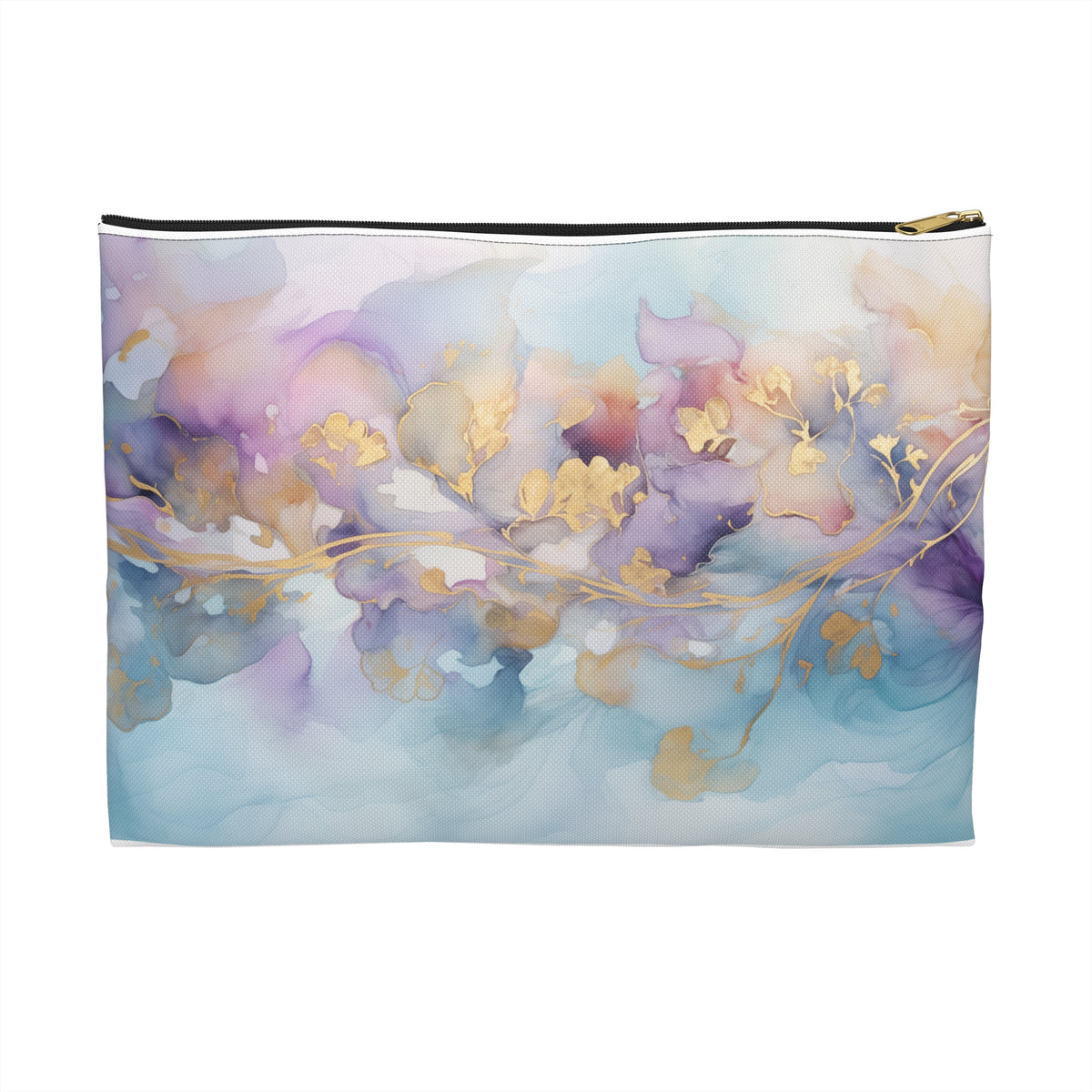 Orchid Purple, Teal Blue, Watercolour, Gold Streaks, Marbled, Accessory Pouch