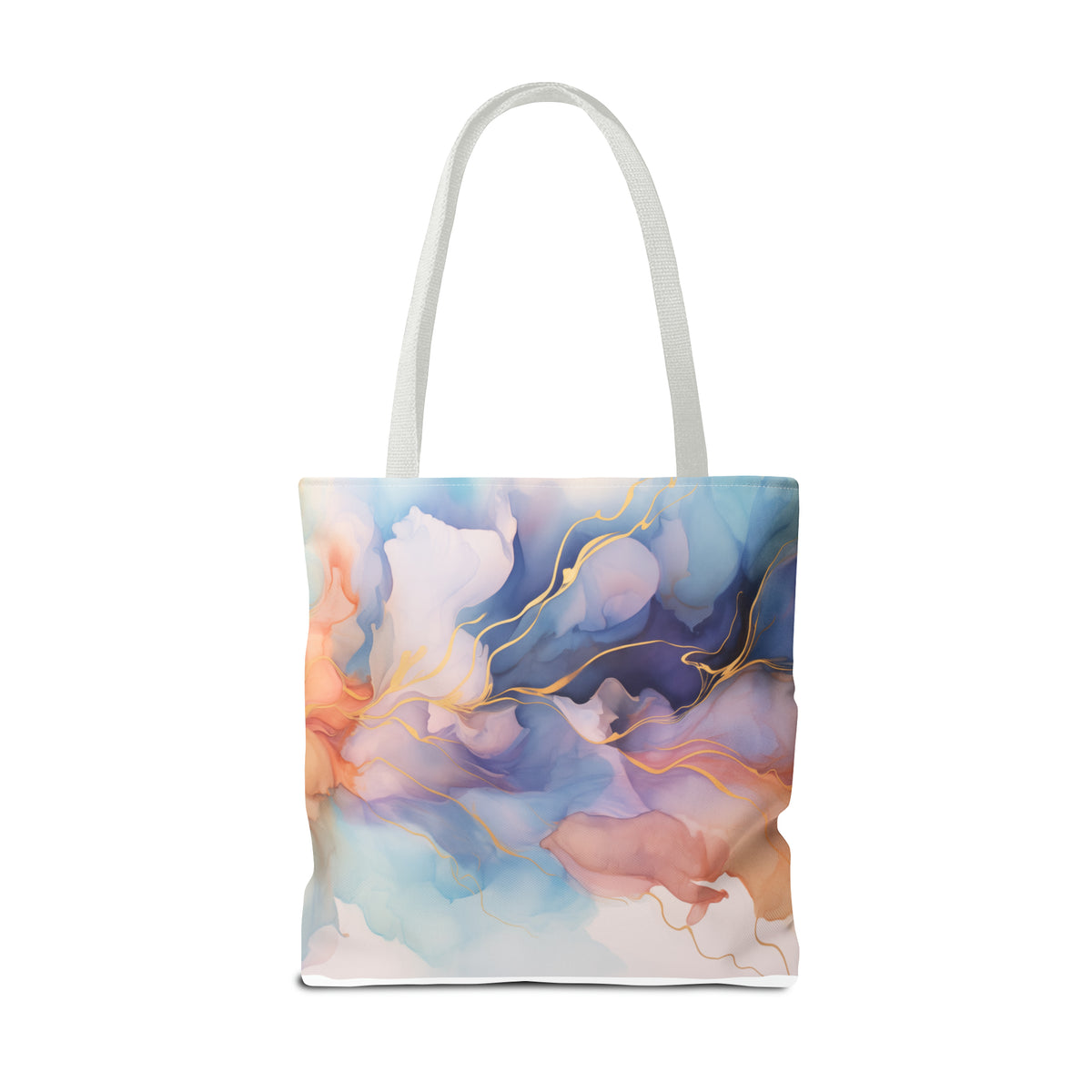 Orchid Purple, Teal Blue, Coral Reef, Watercolour, Gold Streaks, Marbled, Tote Bag (AOP)