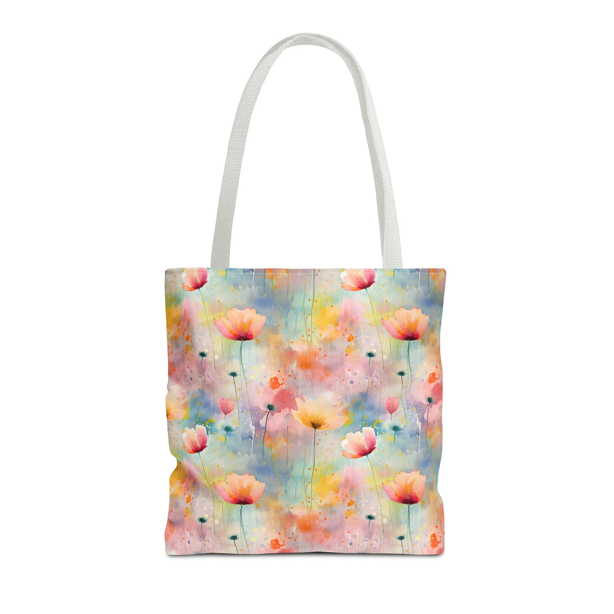 Colorful Floral Pattern, Watercolour, Flowers, Tote Bag (AOP)