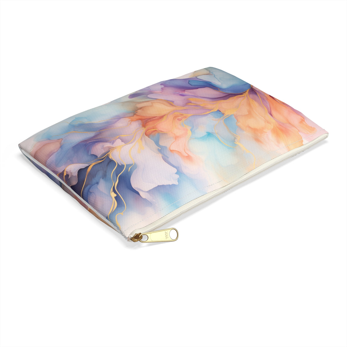 Orchid Purple, Teal Blue, Coral Reef, Watercolour, Gold Streaks, Marbled, Accessory Pouch