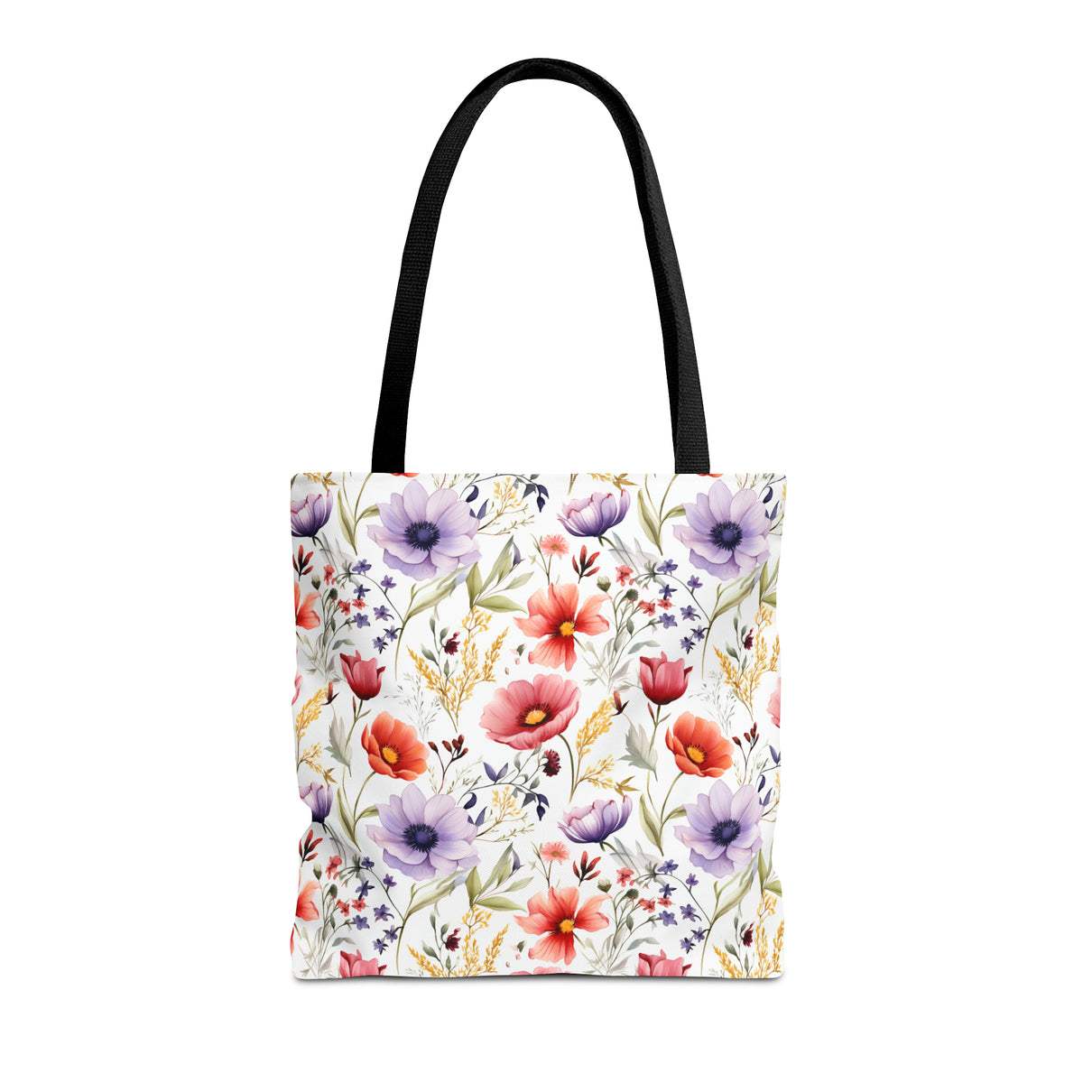 Colorful Floral Pattern, Watercolour, Flowers, Tote Bag (AOP)