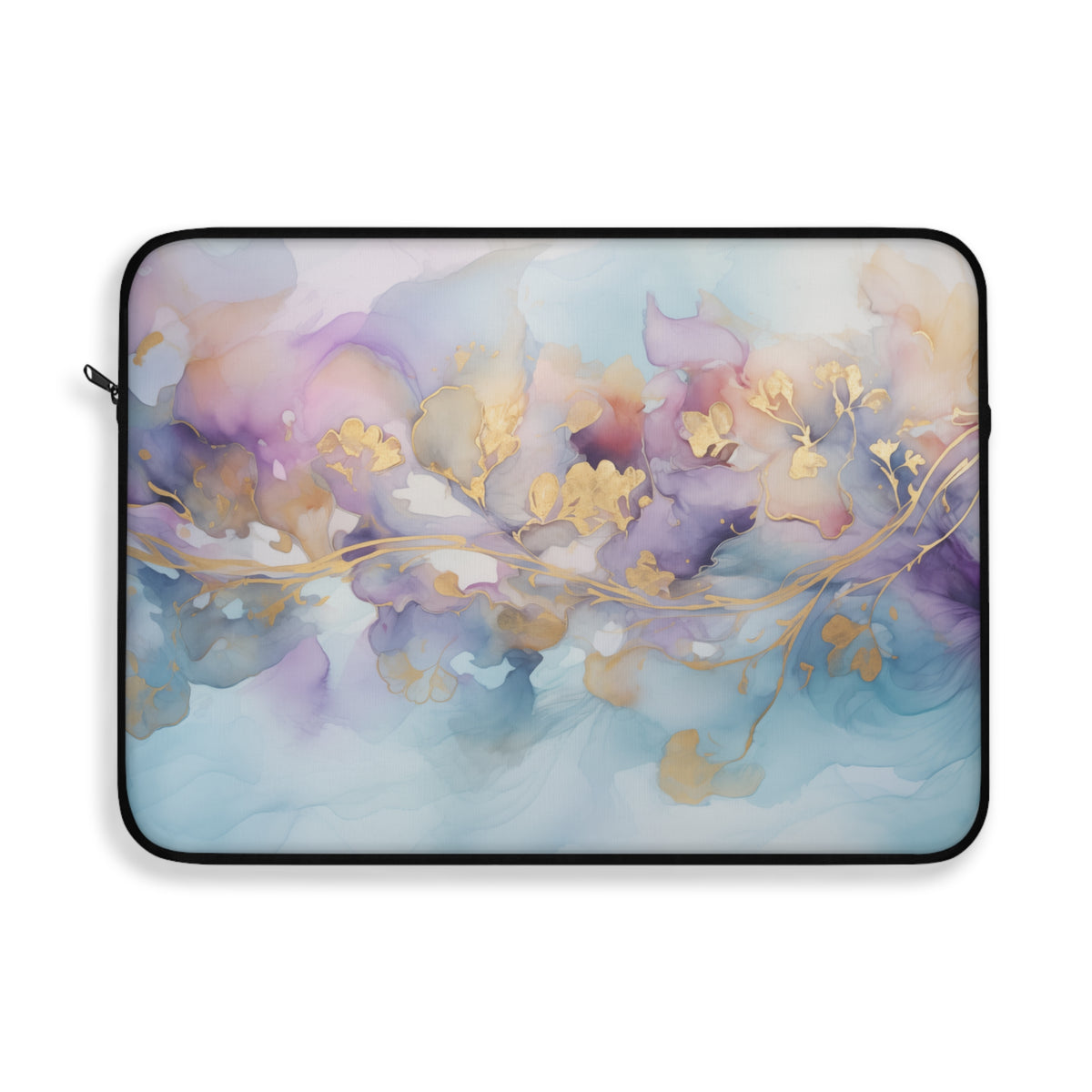 Orchid Purple, Teal Blue, Watercolour, Gold Streaks, Marbled, Laptop Sleeve