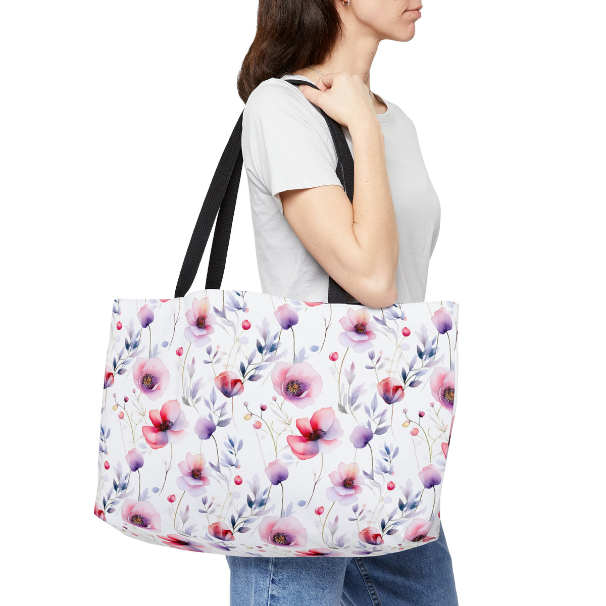 Colour Floral Pattern, Watercolour, Flowers, Weekender Tote Bag