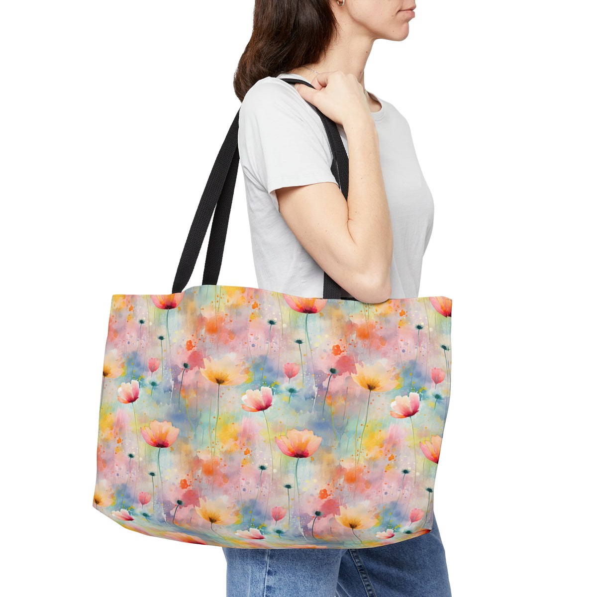 Colour Floral Pattern, Watercolour, Flowers, Weekender Tote Bag