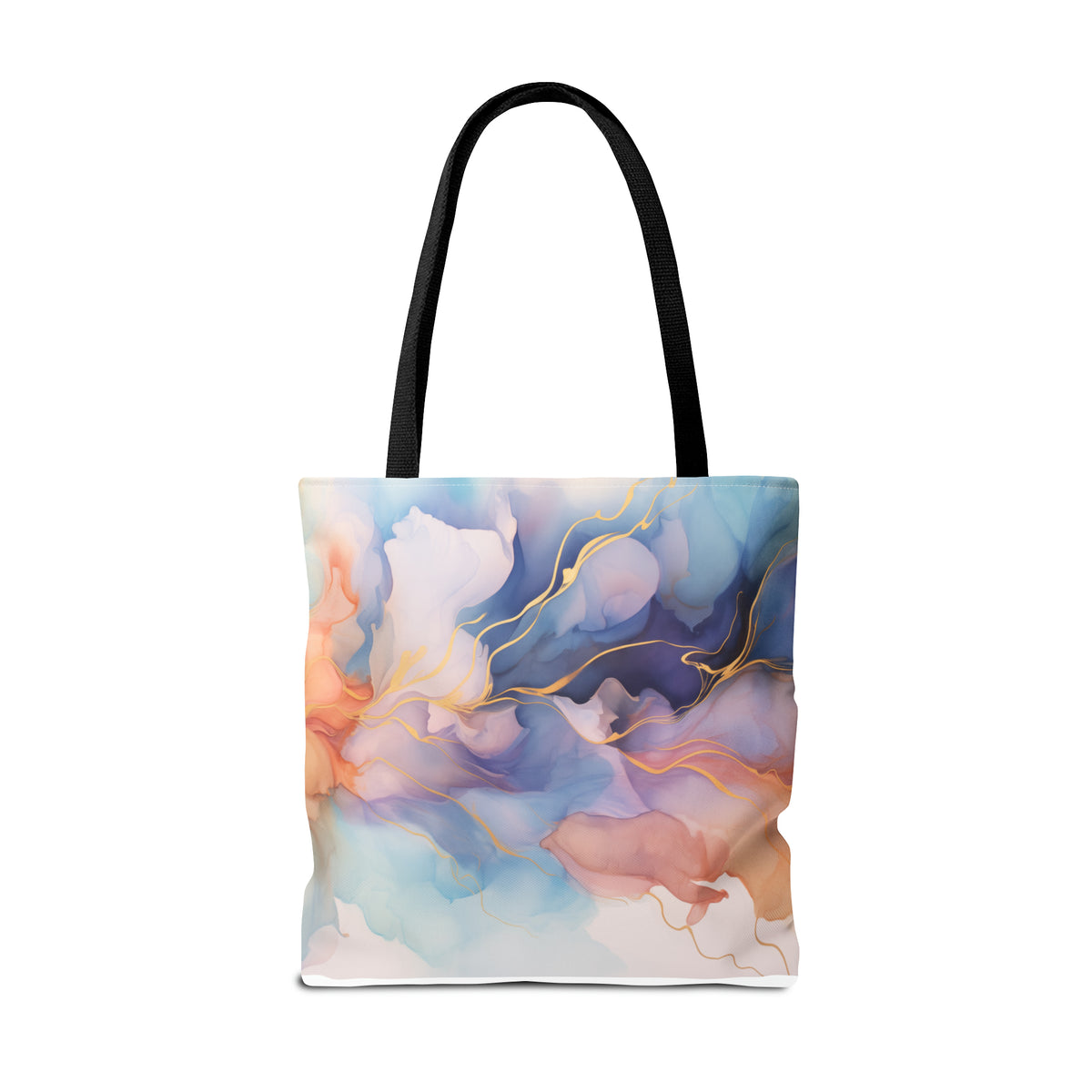 Orchid Purple, Teal Blue, Coral Reef, Watercolour, Gold Streaks, Marbled, Tote Bag (AOP)