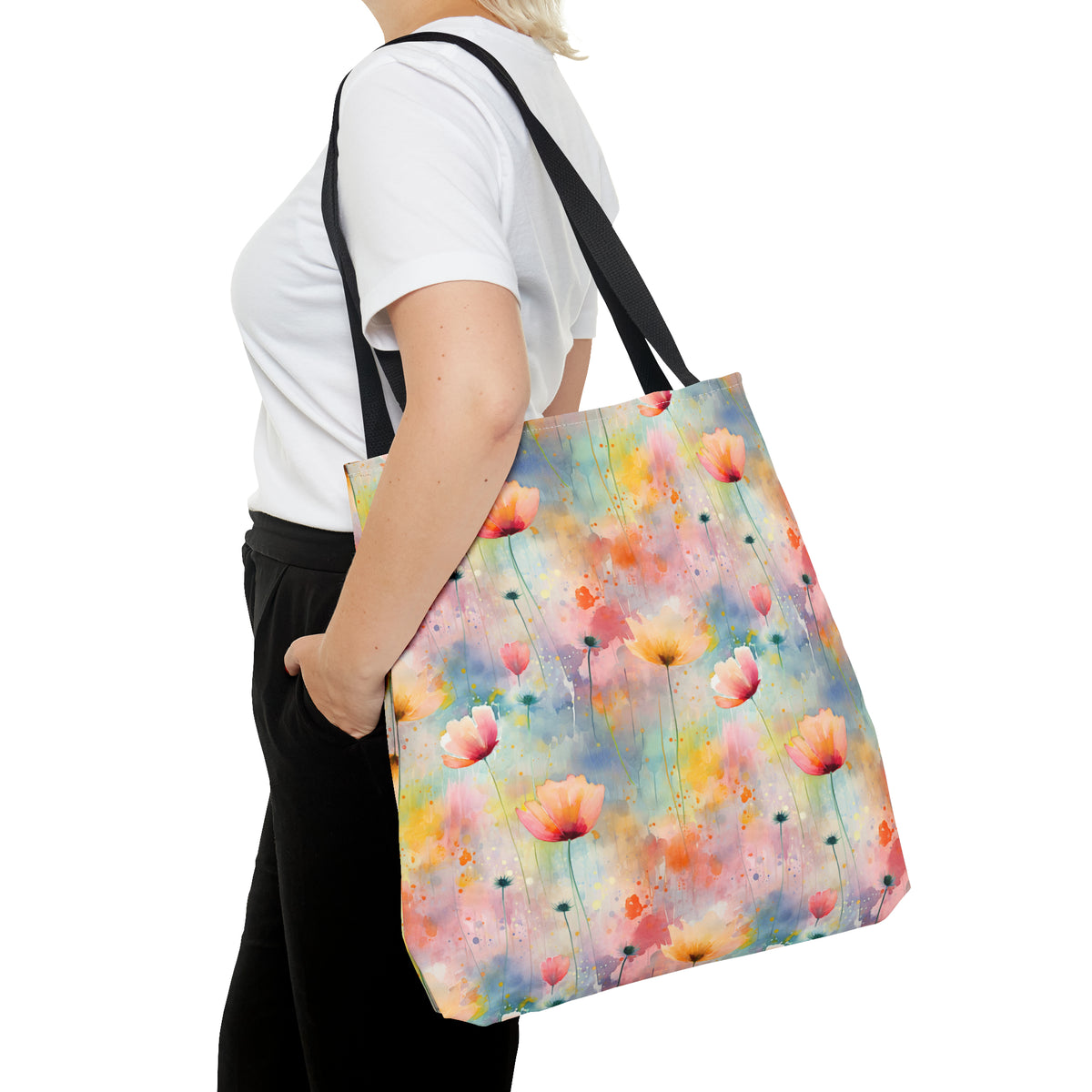 Colorful Floral Pattern, Watercolour, Flowers, Tote Bag (AOP)