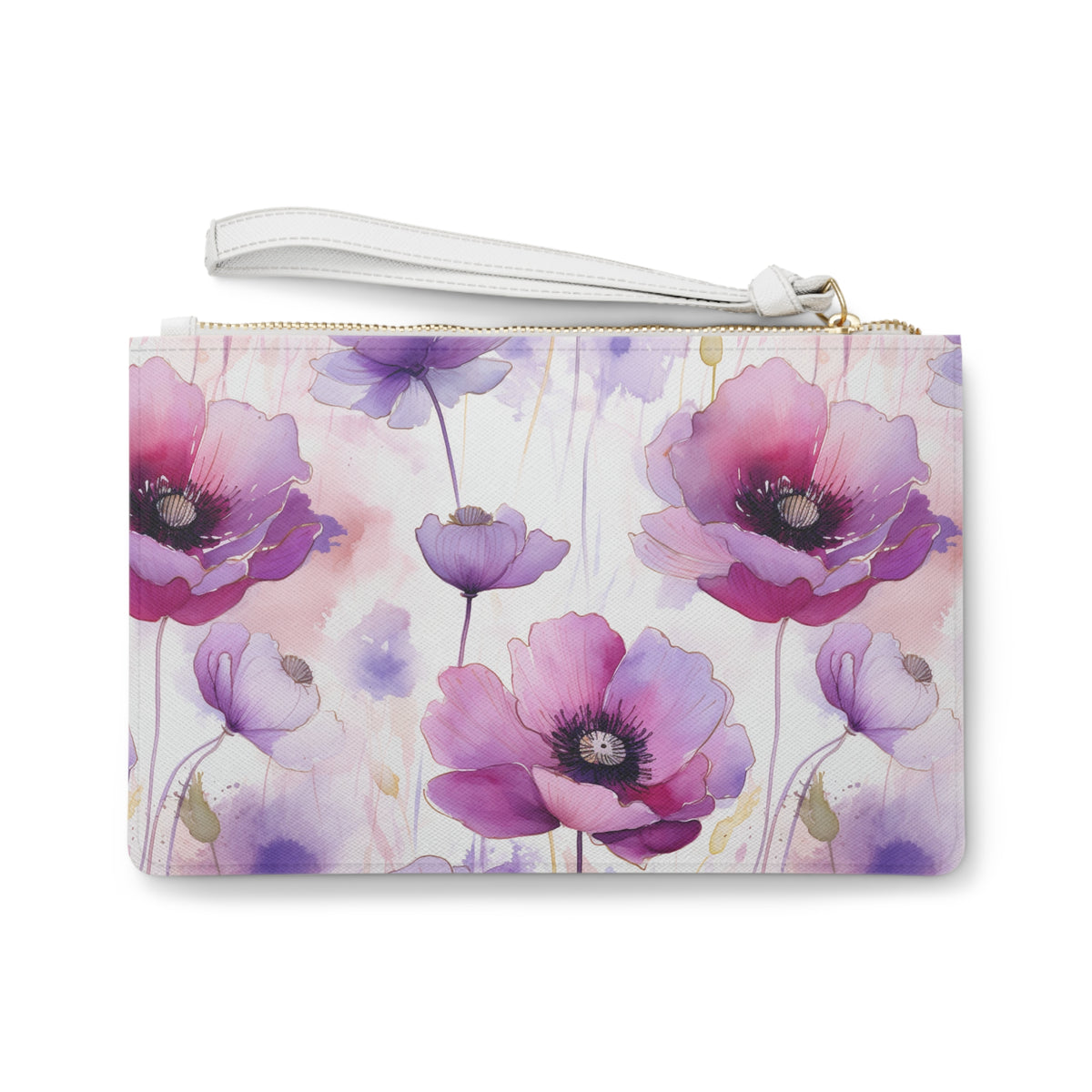 Purple Poppies Floral Pattern, Watercolour, Flowers, Clutch Bag