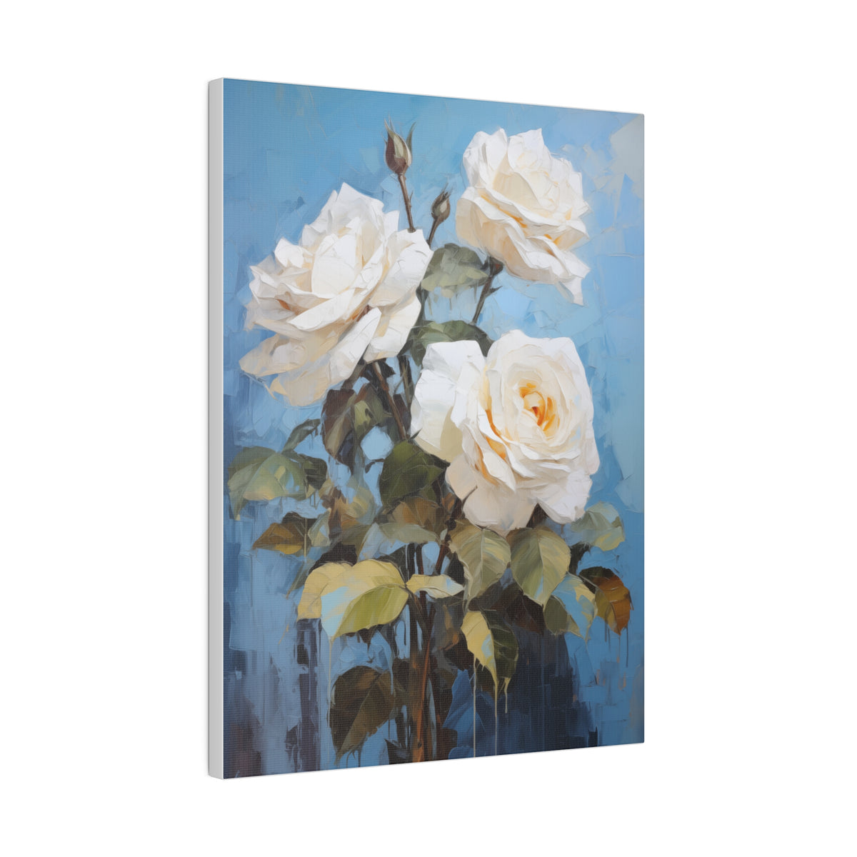 White Rose Flower, Oil Painting, Matte Canvas, Stretched, 0.75"