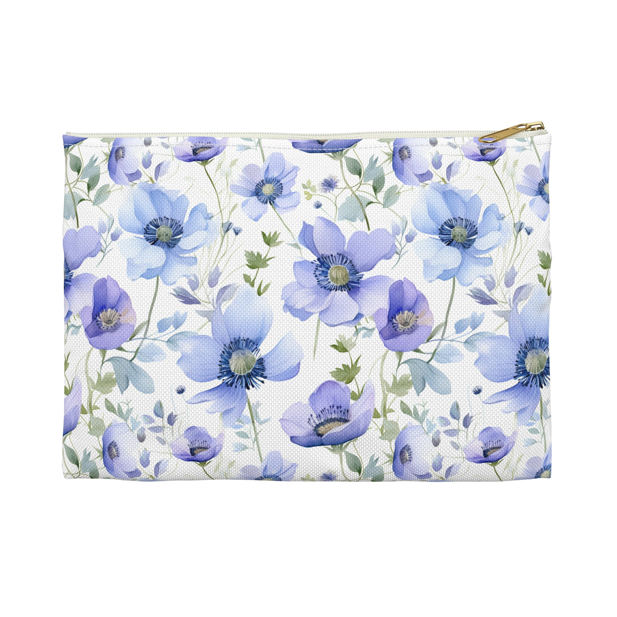 Blue Floral Pattern, Watercolour, Flowers, Accessory Pouch