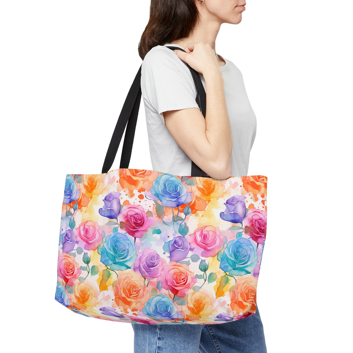 Colour Roses Floral Pattern, Watercolour, Flowers, Weekender Tote Bag