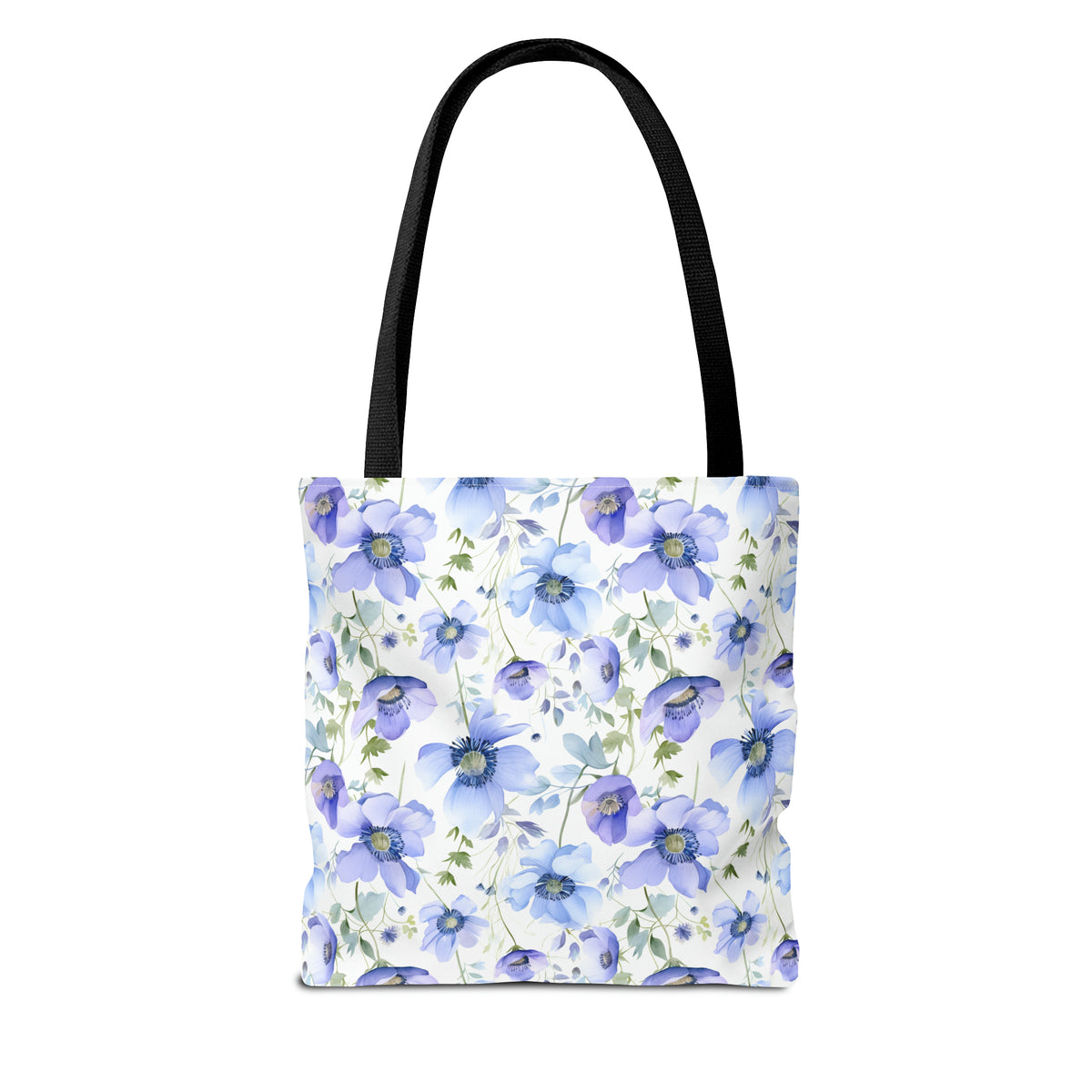 Blue Floral Pattern, Watercolour, Flowers, Tote Bag (AOP)