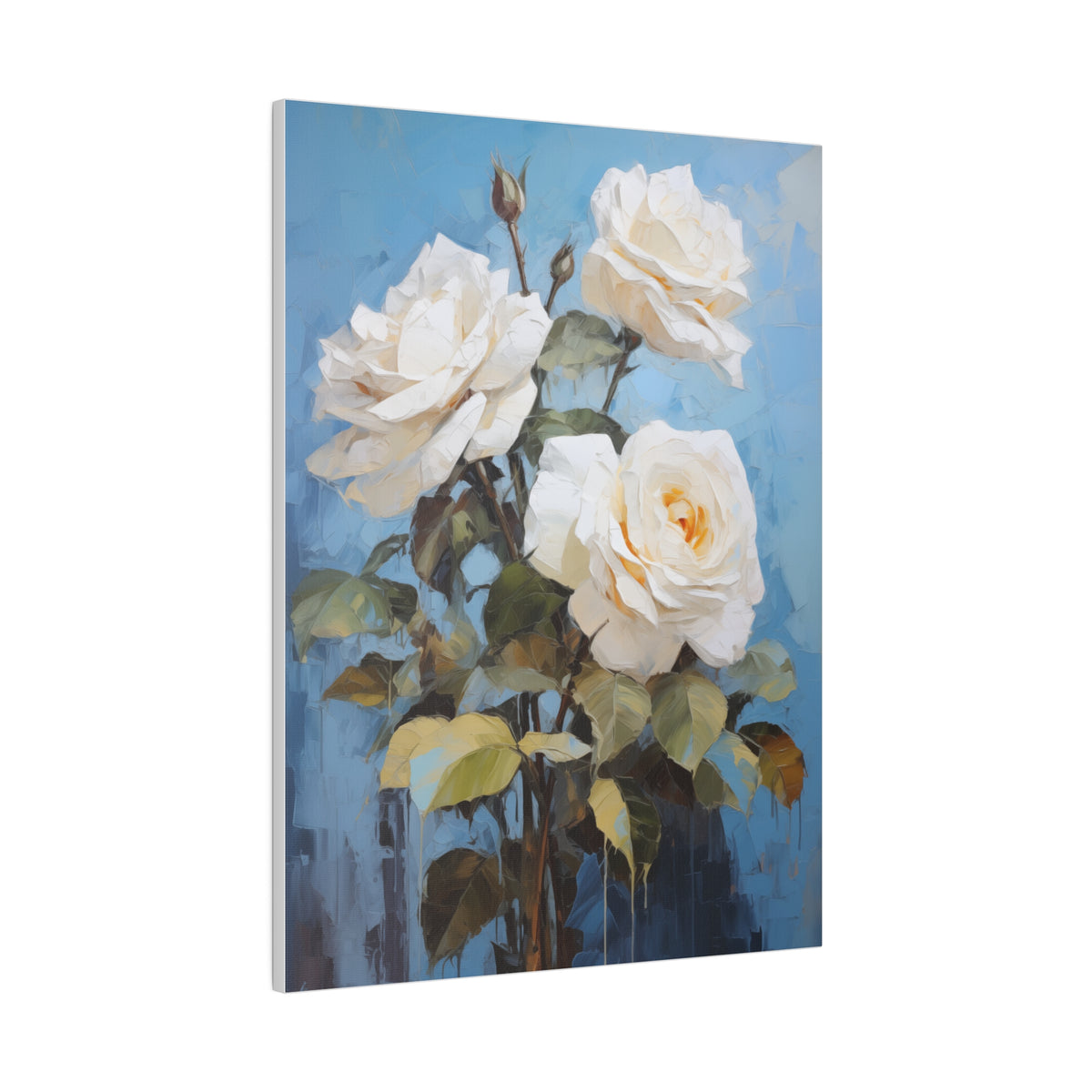 White Rose Flower, Oil Painting, Matte Canvas, Stretched, 0.75"