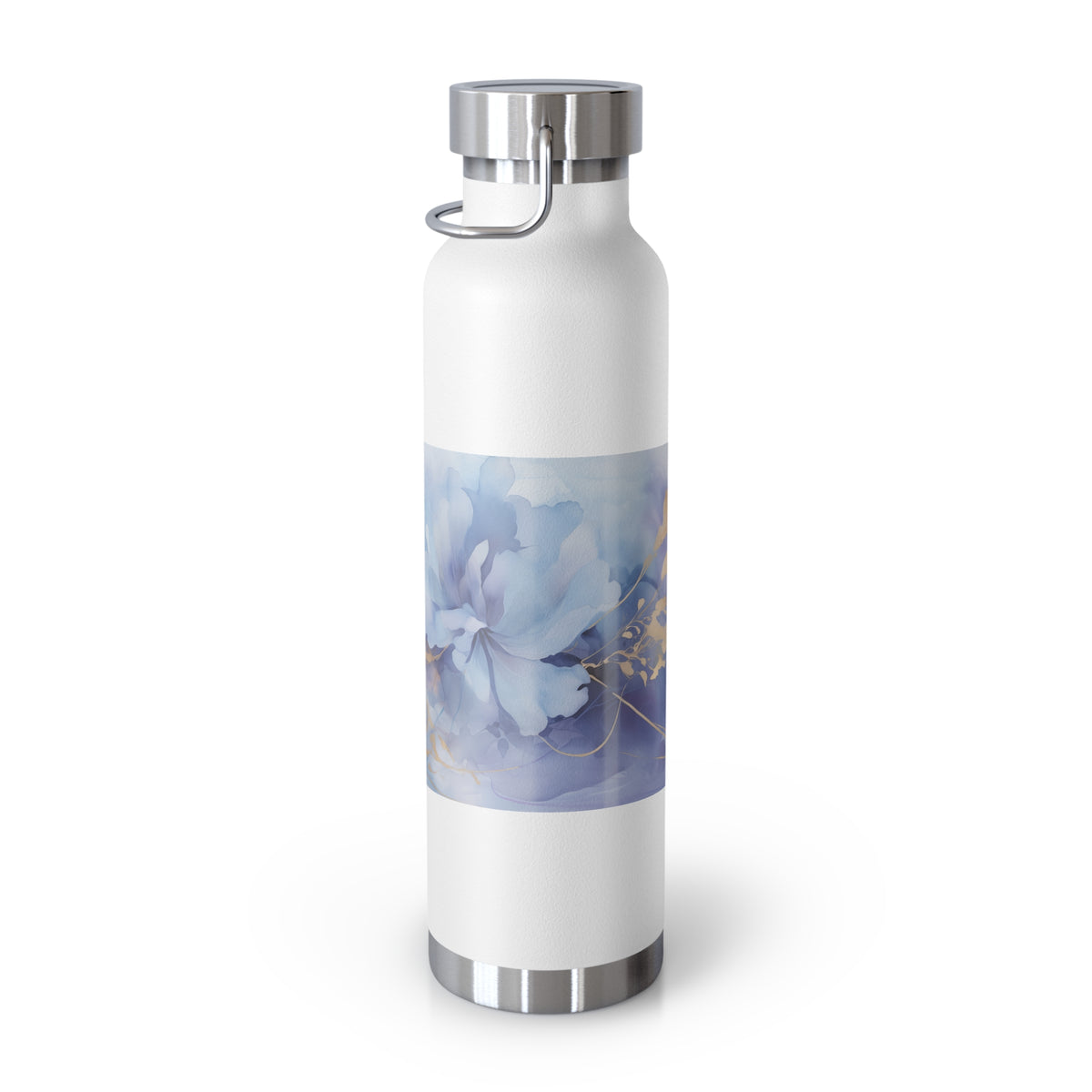 Ultramarine Blue, Payne's Gray, Pale Lavender, Watercolour, Gold Streaks, Marbled, Copper Vacuum Insulated Bottle, 22oz