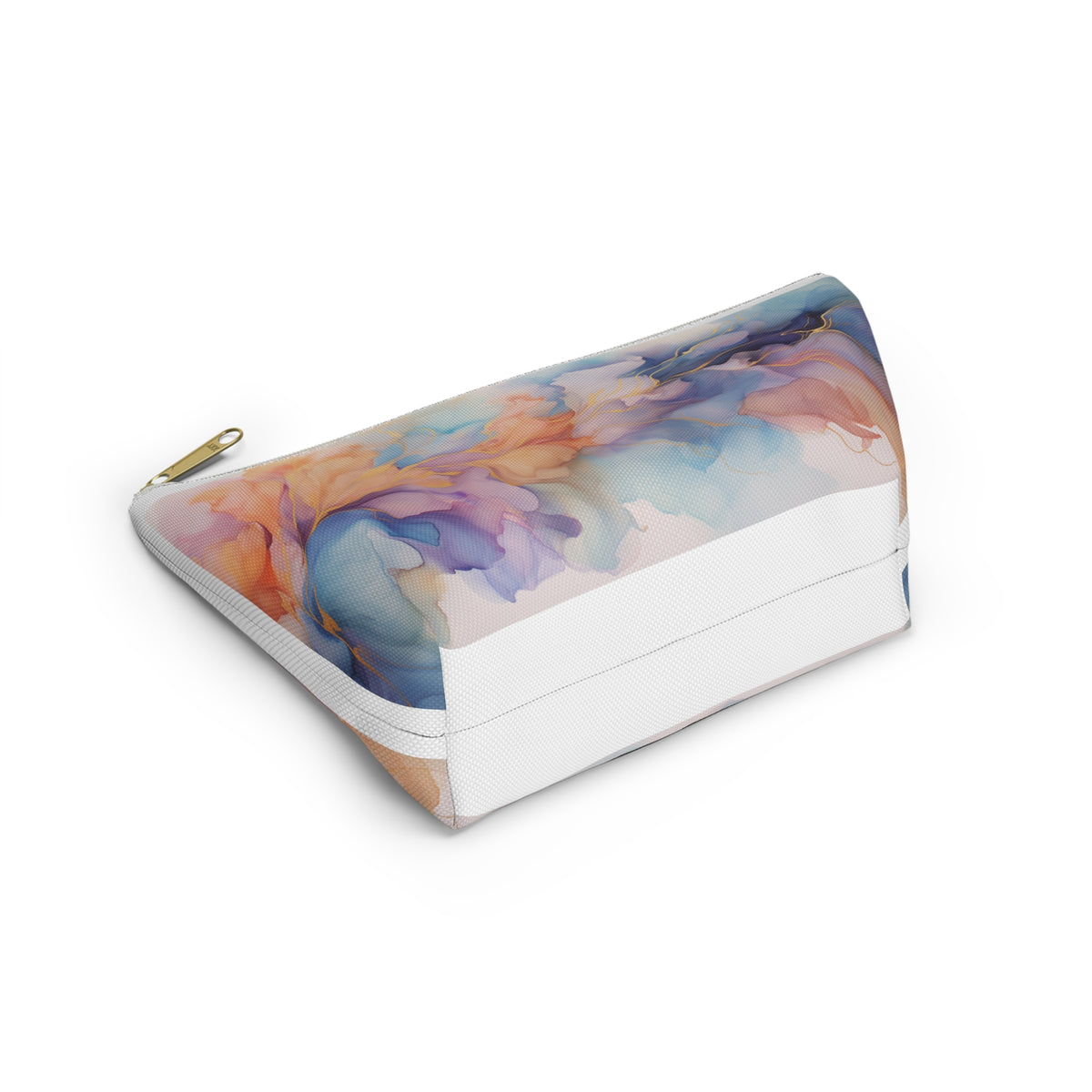 Orchid Purple, Teal Blue, Coral Reef, Watercolour, Gold Streaks, Marbled, Accessory Pouch w T-bottom