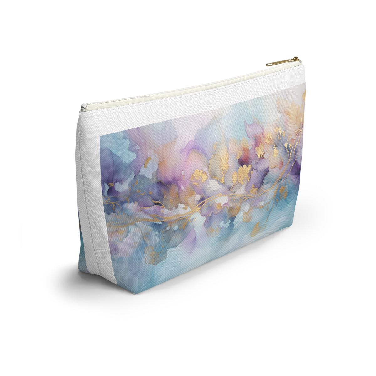 Orchid Purple, Teal Blue, Watercolour, Gold Streaks, Marbled, Accessory Pouch w T-bottom