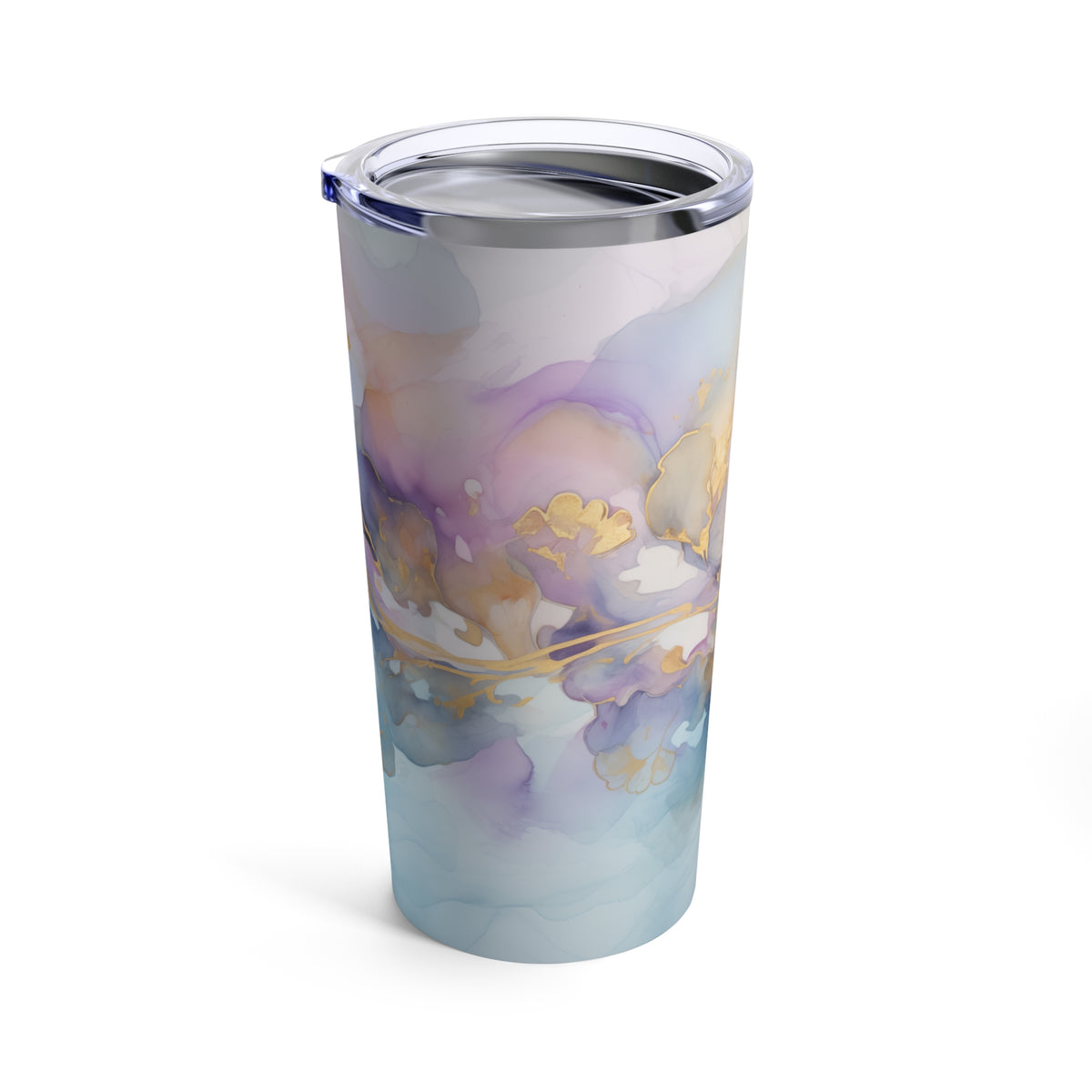 Orchid Purple, Teal Blue, Watercolour, Gold Streaks, Marbled, Tumbler 20oz