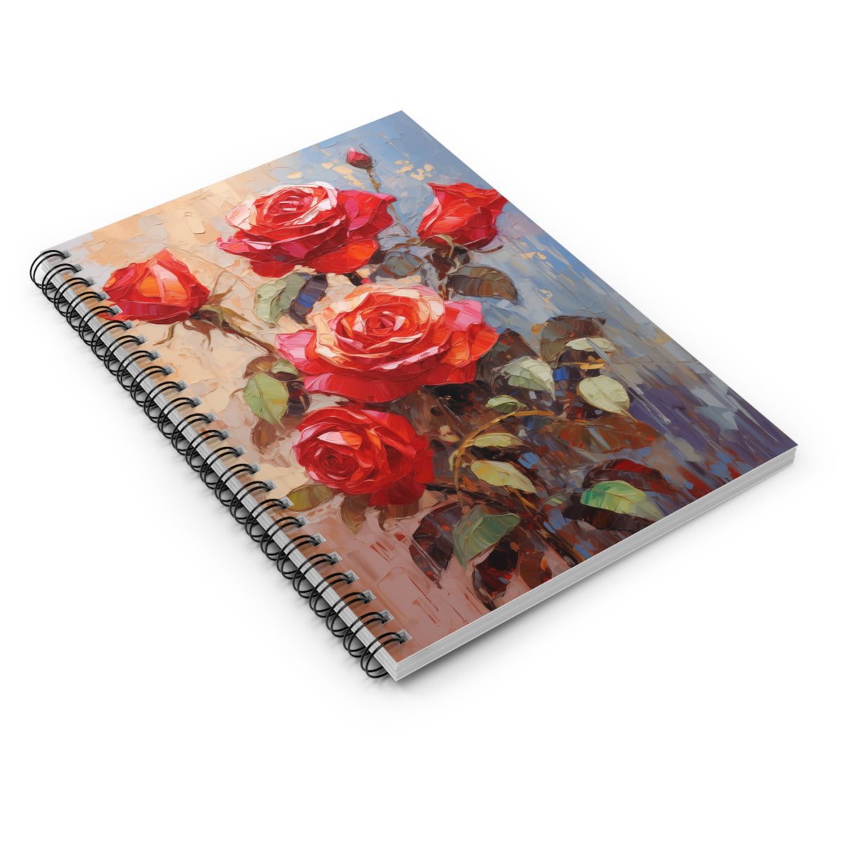 Red Rose Flower, Oil Painting, Spiral Notebook - Ruled Line