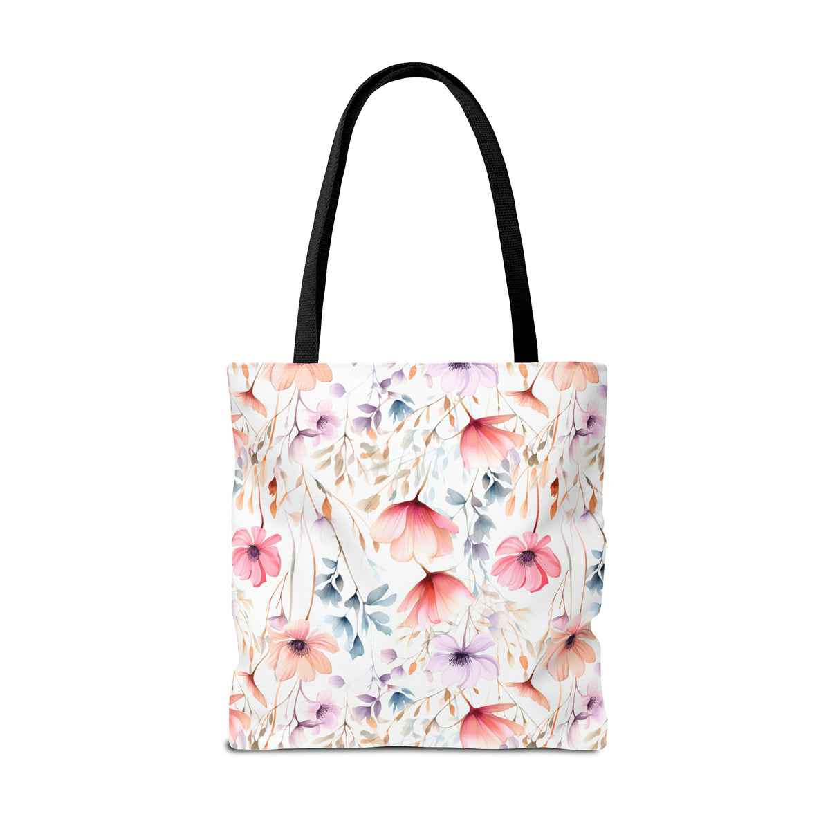 Colorful Floral Pattern, Watercolour, Flowers, Tote Bag (AOP)