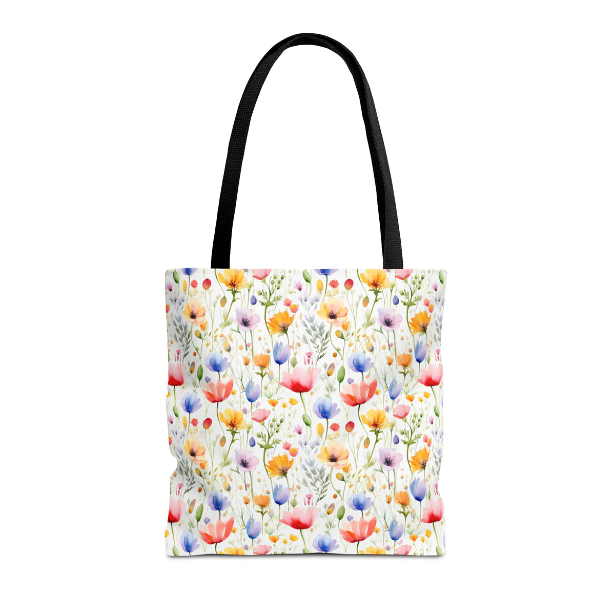 Colorful Floral Pattern, Watercolour, Flowers, Tote Bag (AOP)