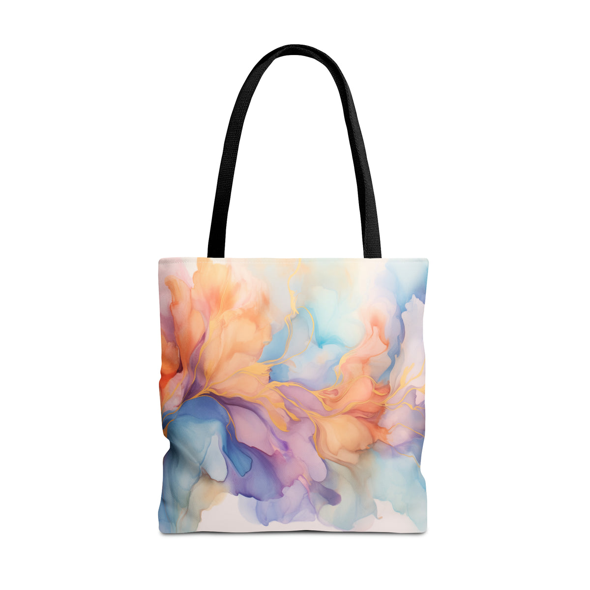 Orchid Purple, Teal Blue, Coral Reef, Watercolour, Gold Streaks, Marbled, Tote Bag (AOP)