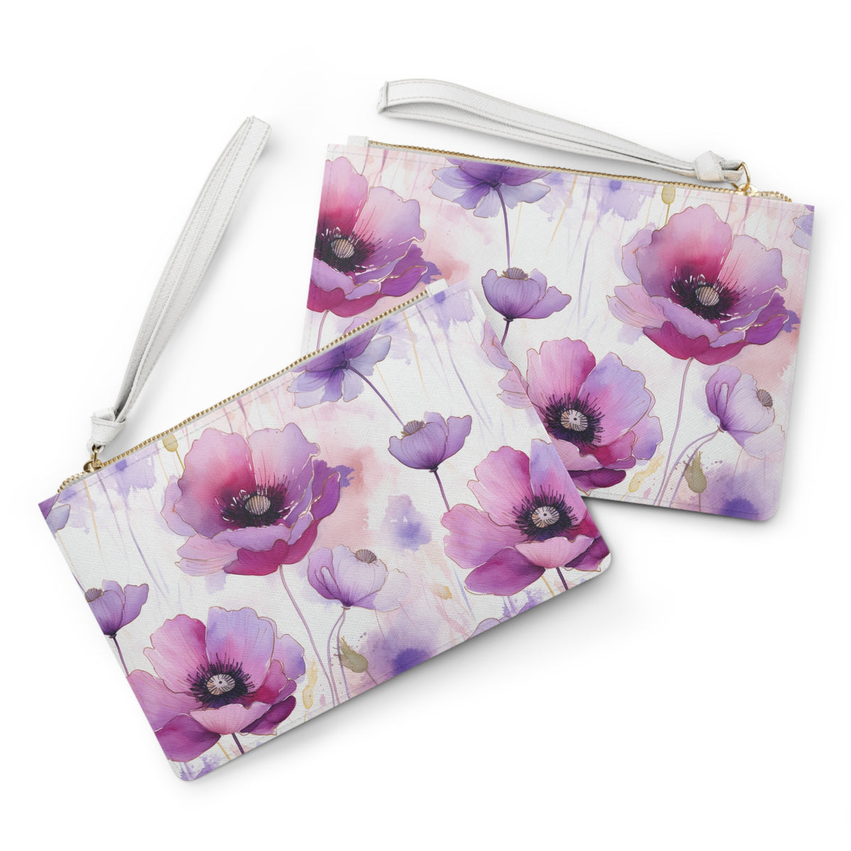 Purple Poppies Floral Pattern, Watercolour, Flowers, Clutch Bag