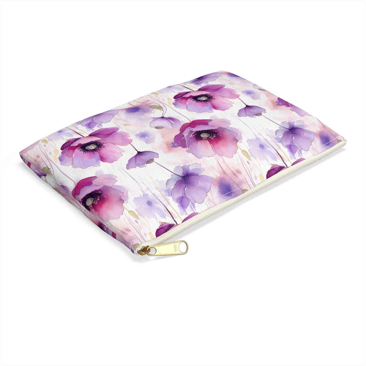 Purple Poppies Floral Pattern, Watercolour, Flowers, Accessory Pouch