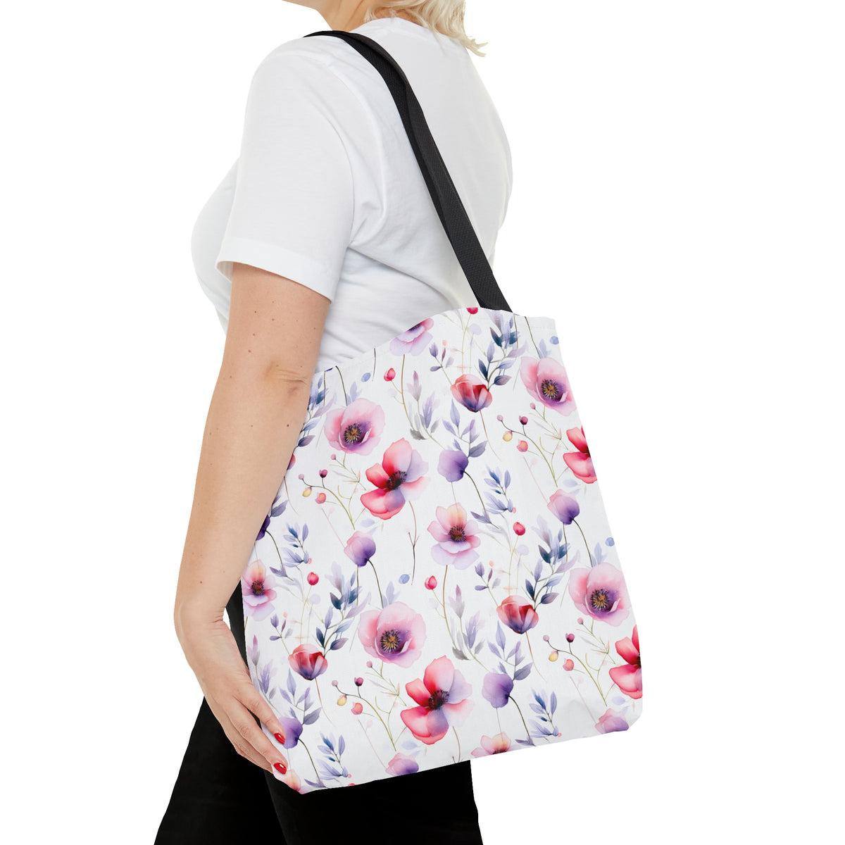 Colorful Floral Pattern, Watercolour, Flowers, Tote Bag (AOP)