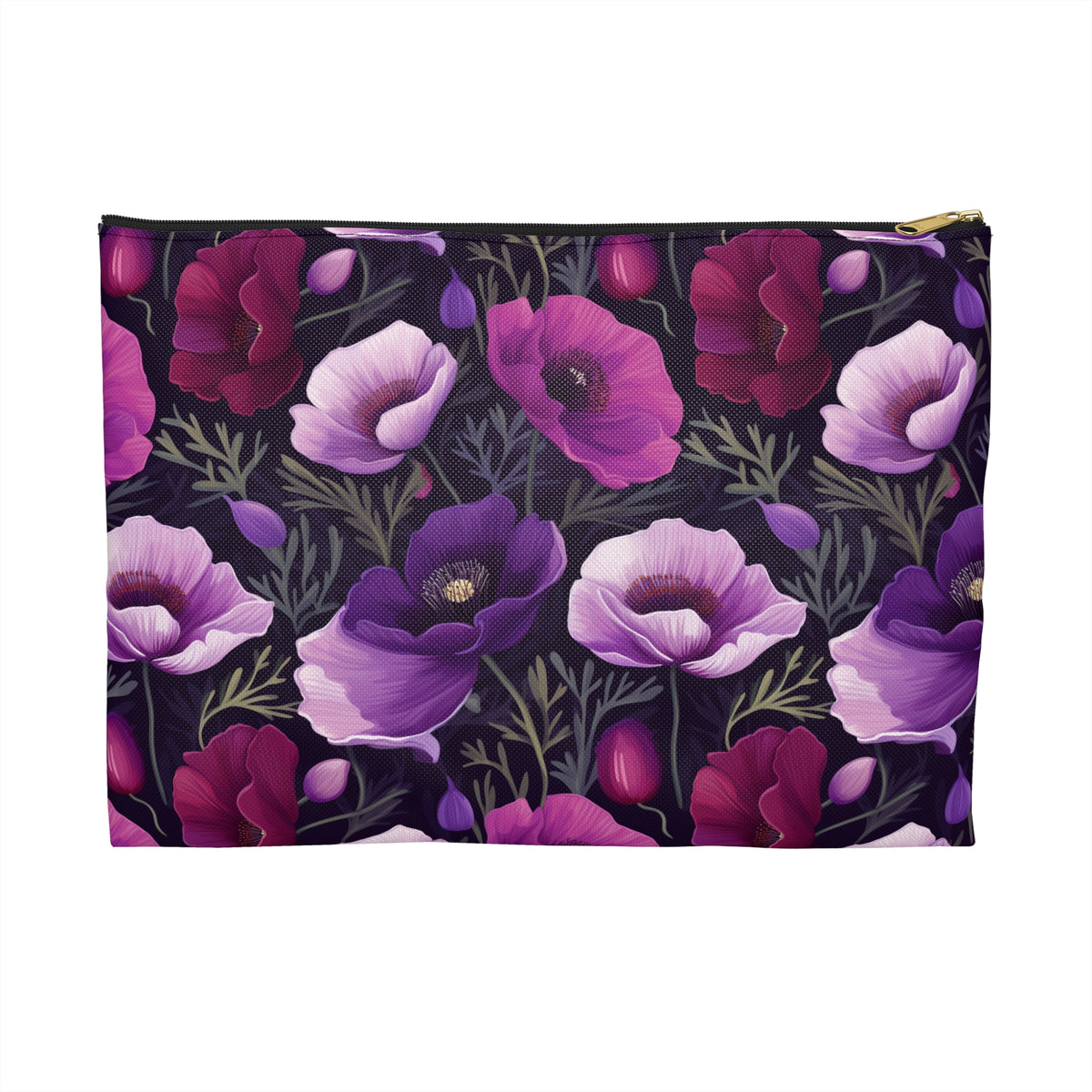 Purple Poppies Floral Pattern, Watercolour, Flowers, Accessory Pouch