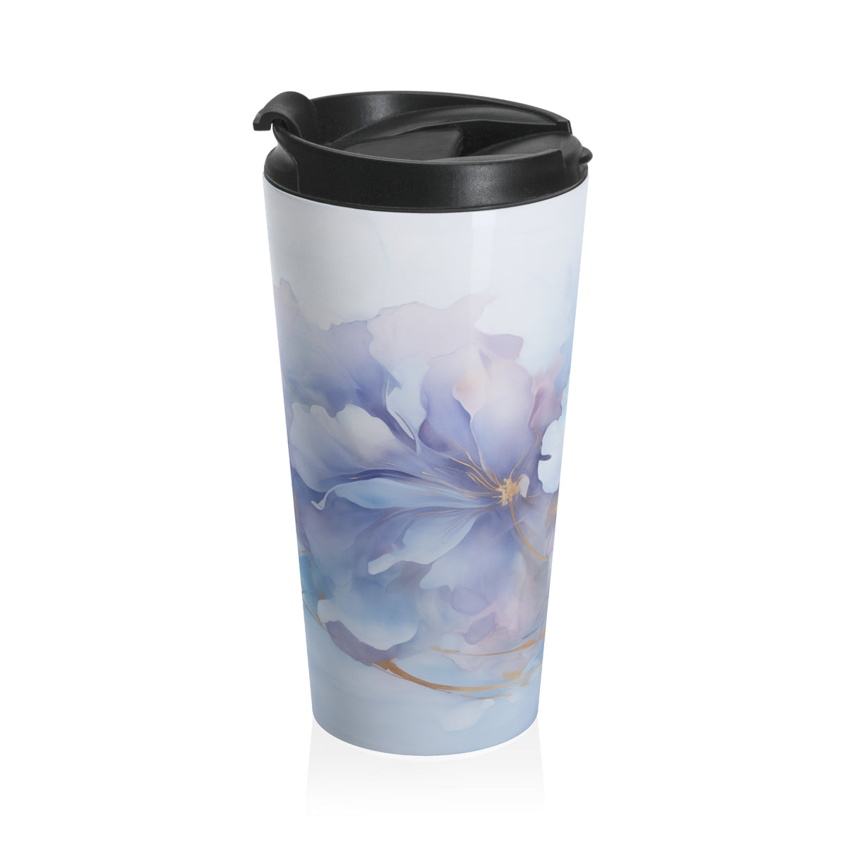 Ultramarine Blue, Payne's Gray, Pale Lavender, Watercolour, Gold Streaks, Marbled, Stainless Steel Travel Mug