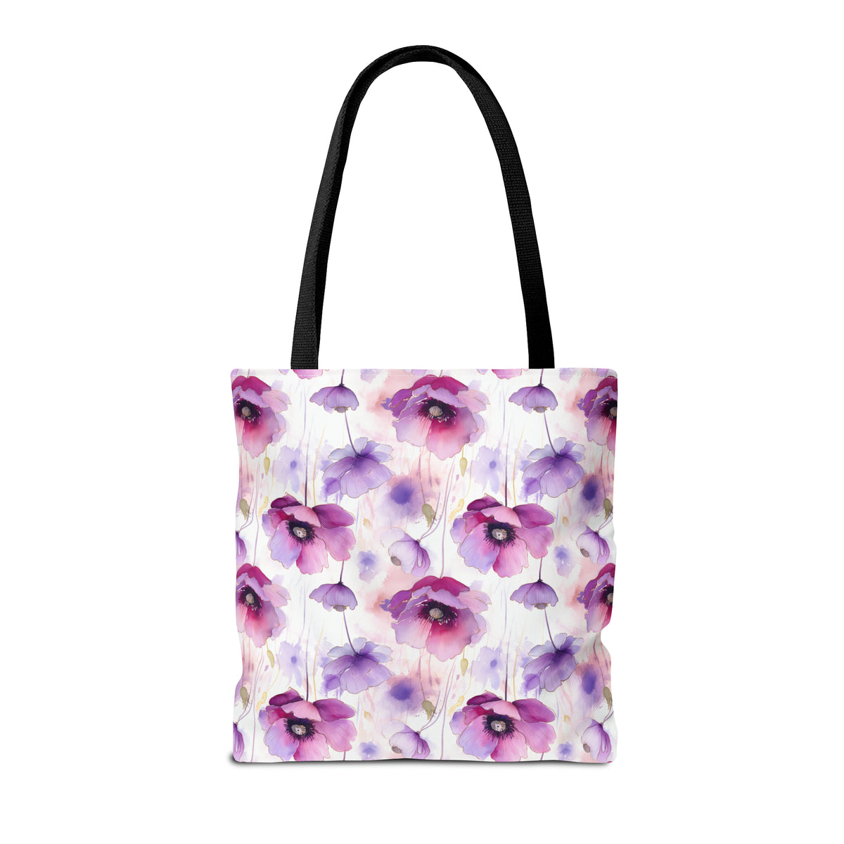 Purple Poppies Floral Pattern, Watercolour, Flowers, Tote Bag (AOP)