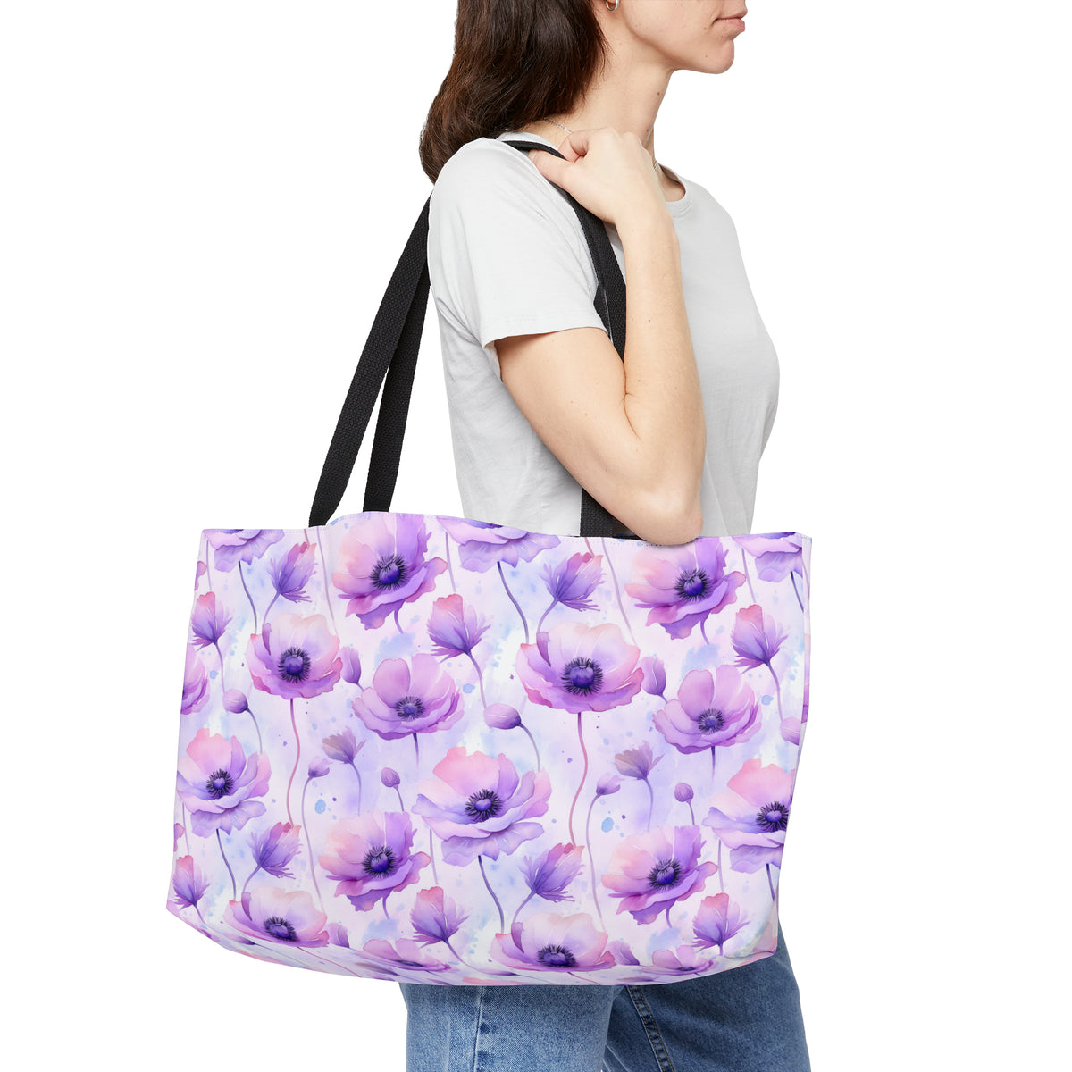 Purple Poppies Floral Pattern, Watercolour, Flowers, Weekender Tote Bag