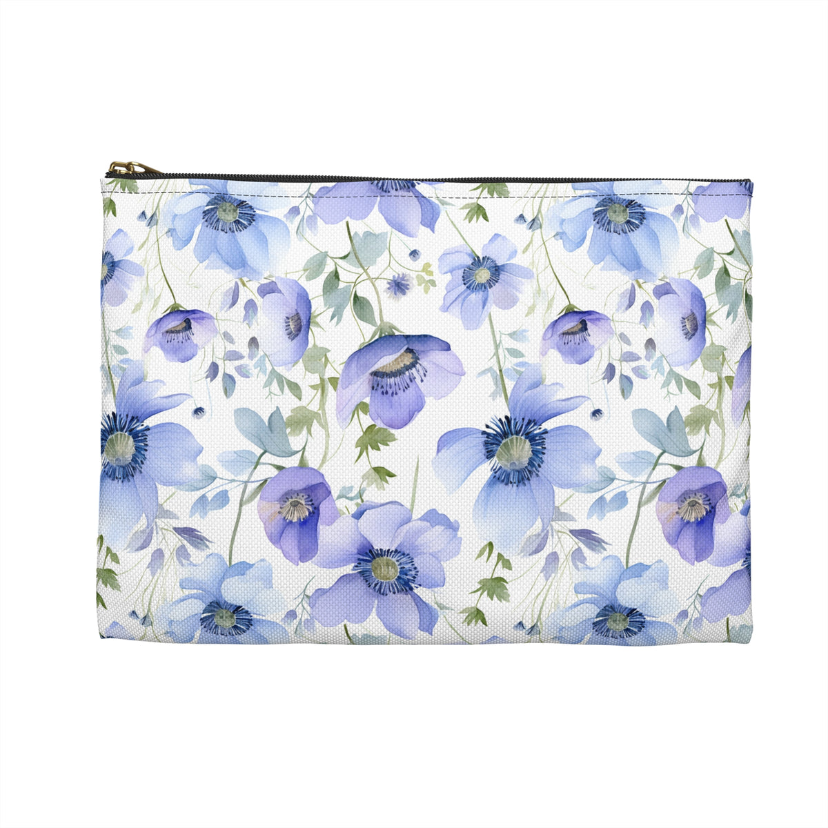 Blue Floral Pattern, Watercolour, Flowers, Accessory Pouch