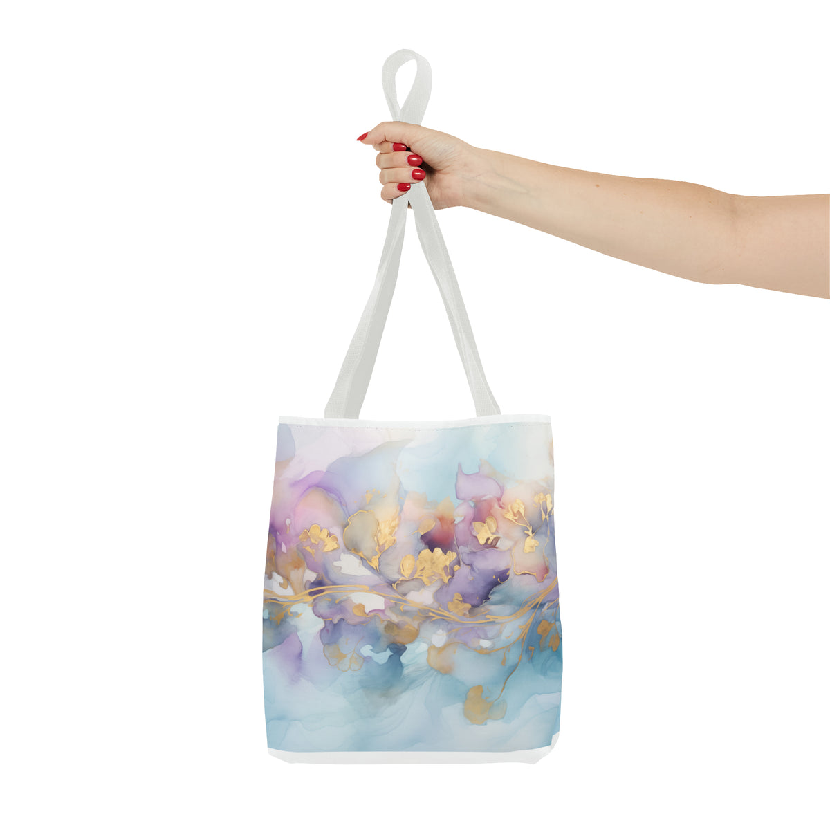 Orchid Purple, Teal Blue, Watercolour, Gold Streaks, Marbled,Tote Bag (AOP)