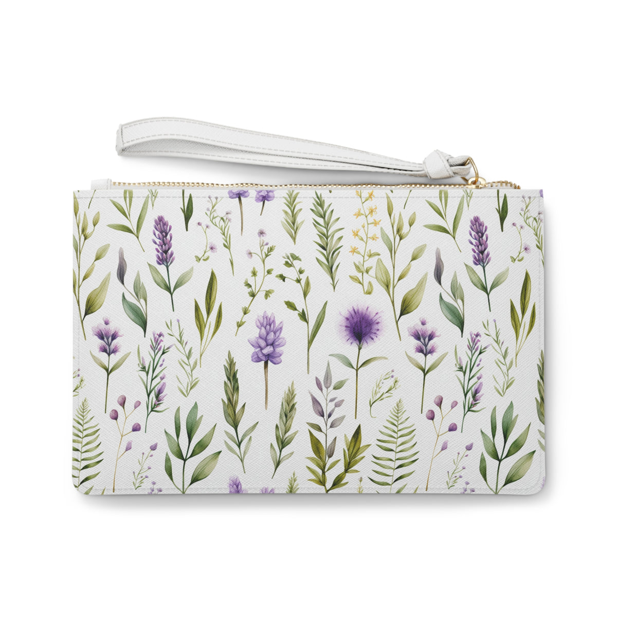 Purple Botanicals Floral Pattern, Watercolour, Flowers, Clutch Bag