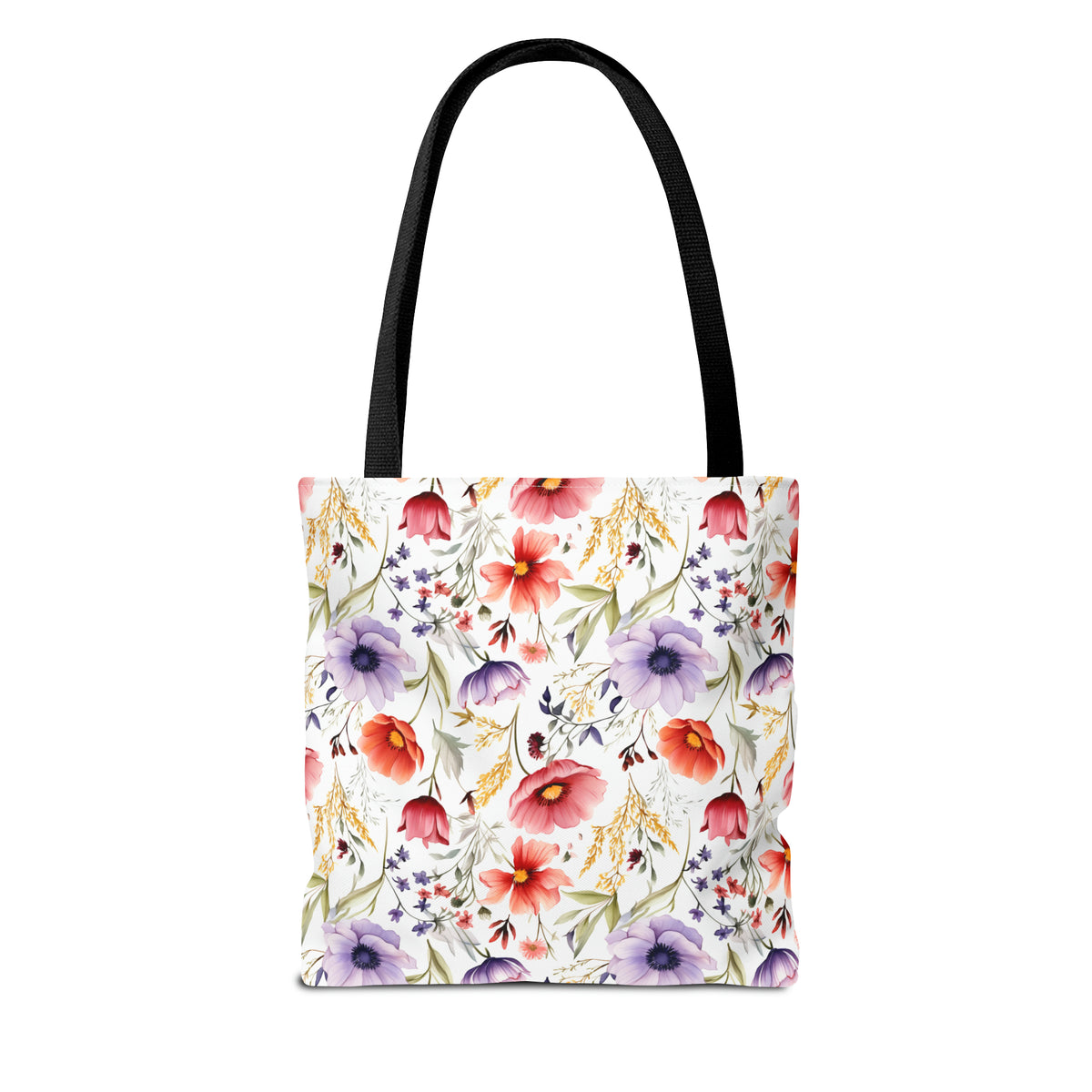 Colorful Floral Pattern, Watercolour, Flowers, Tote Bag (AOP)