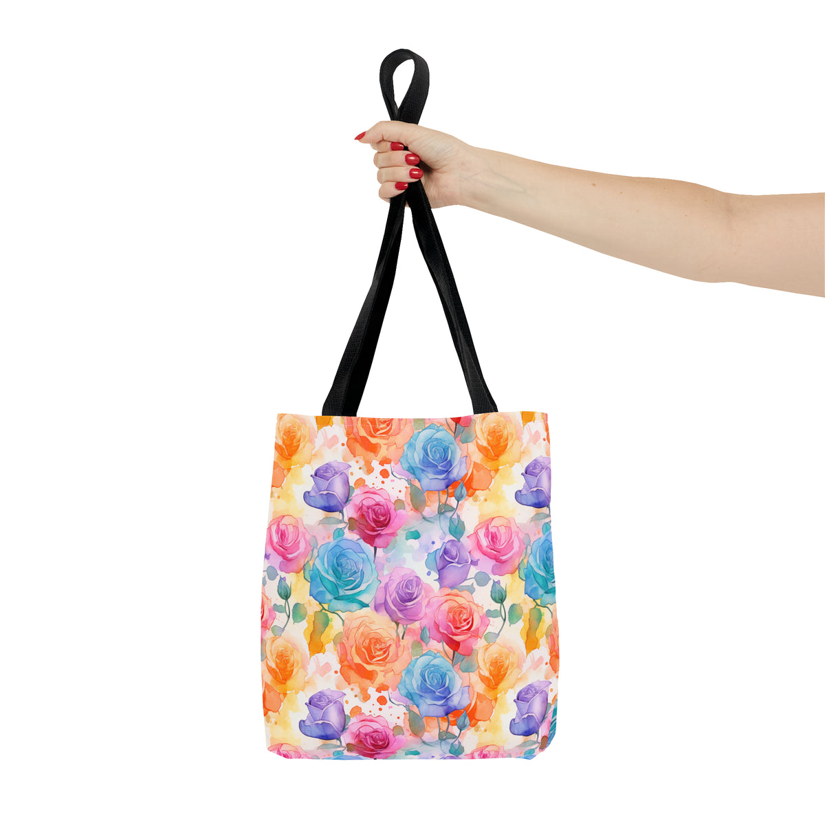 Colorful Roses Floral Pattern, Watercolour, Flowers, Tote Bag (AOP)