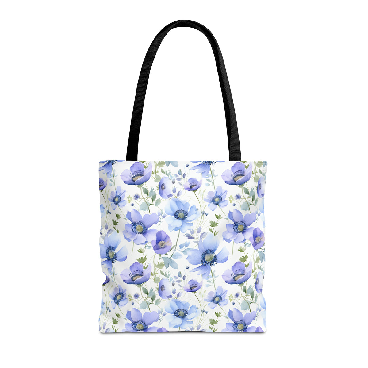 Blue Floral Pattern, Watercolour, Flowers, Tote Bag (AOP)