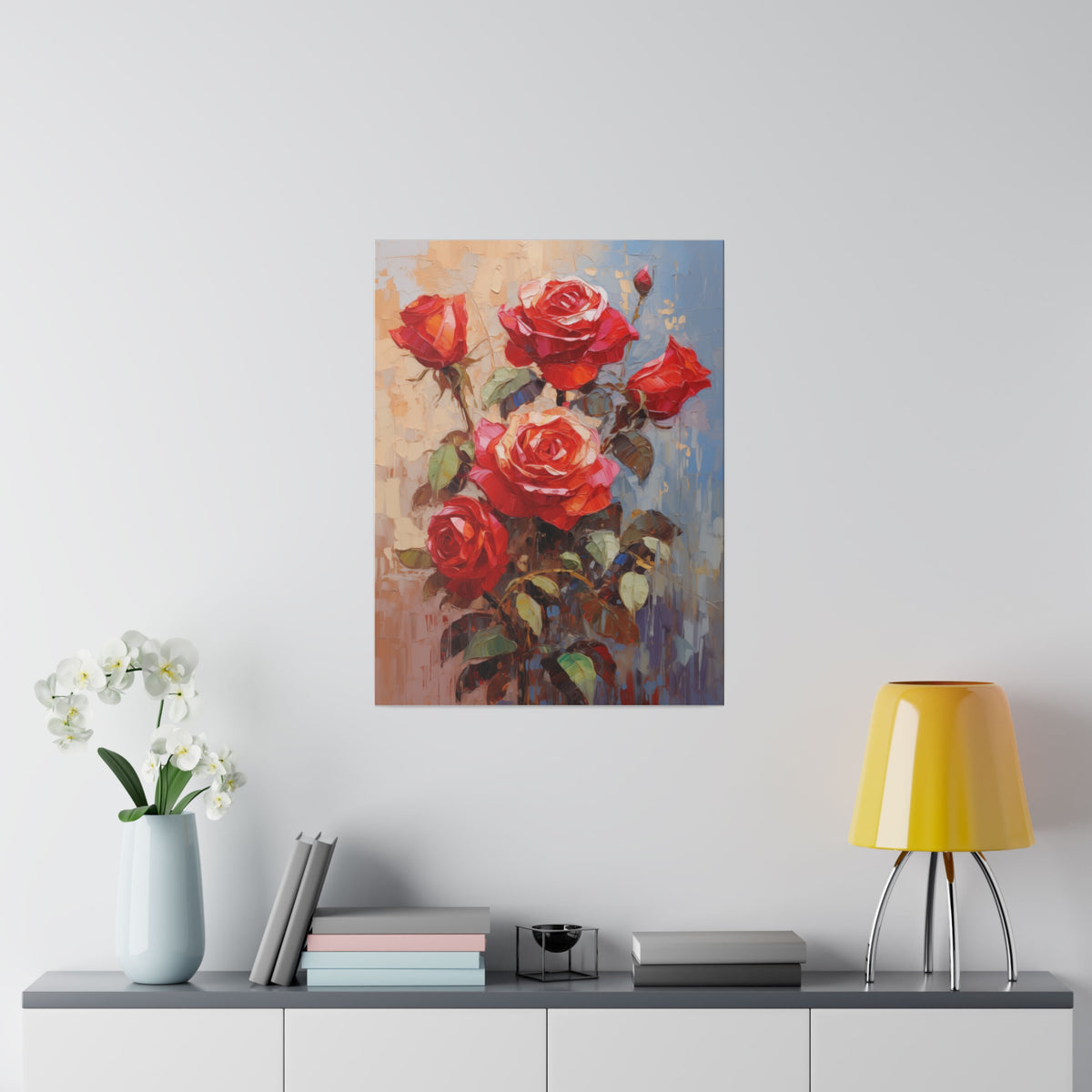 Red Rose Flower, Oil Painting, Matte Canvas, Stretched, 0.75"