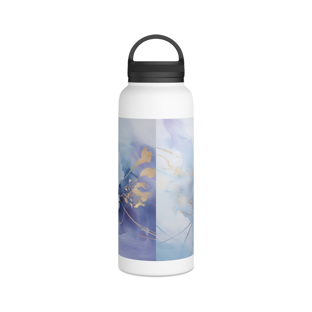 Ultramarine Blue, Payne's Gray, Pale Lavender, Watercolour, Gold Streaks, Marbled, Stainless Steel Water Bottle, Handle Lid