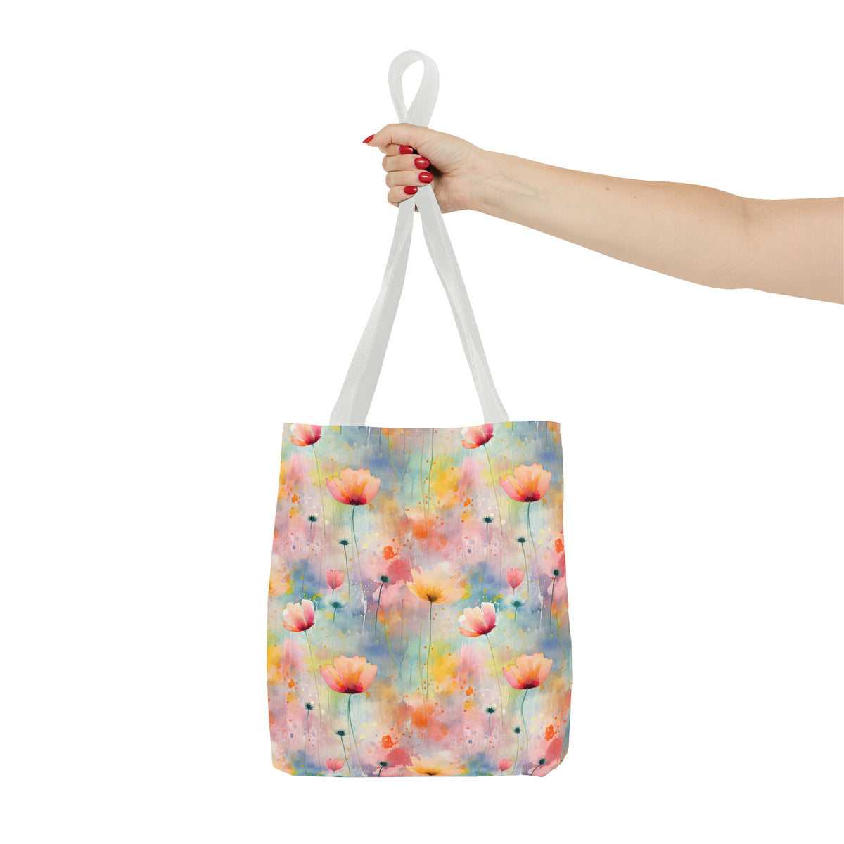 Colorful Floral Pattern, Watercolour, Flowers, Tote Bag (AOP)