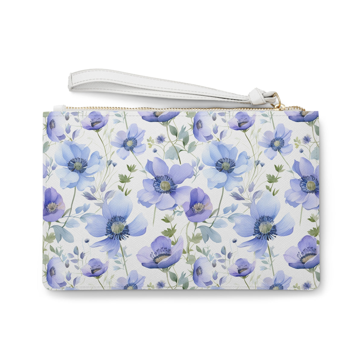 Blue Floral Pattern, Watercolour, Flowers, Clutch Bag