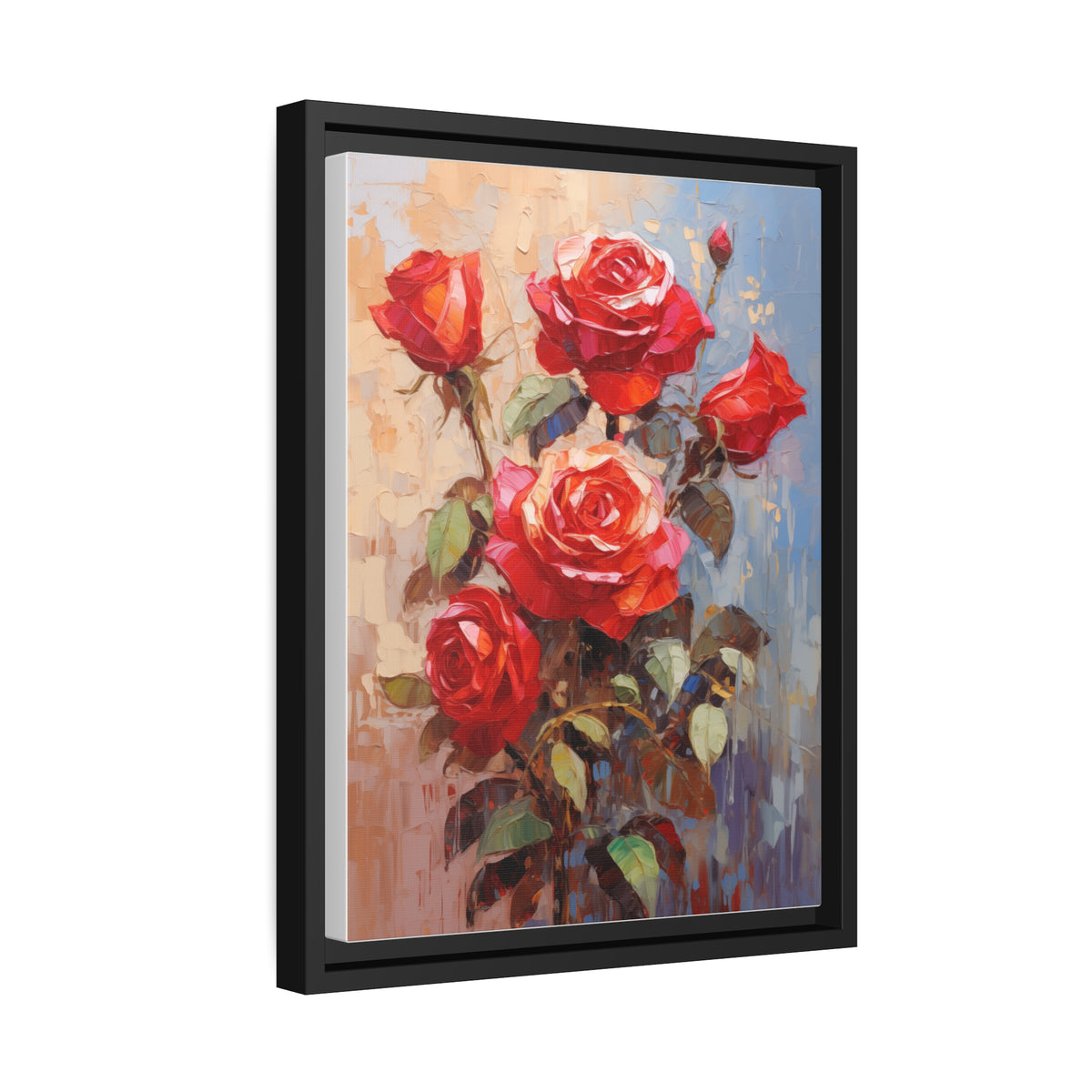 Red Rose Flower, Oil Painting, Matte Canvas, Black Frame