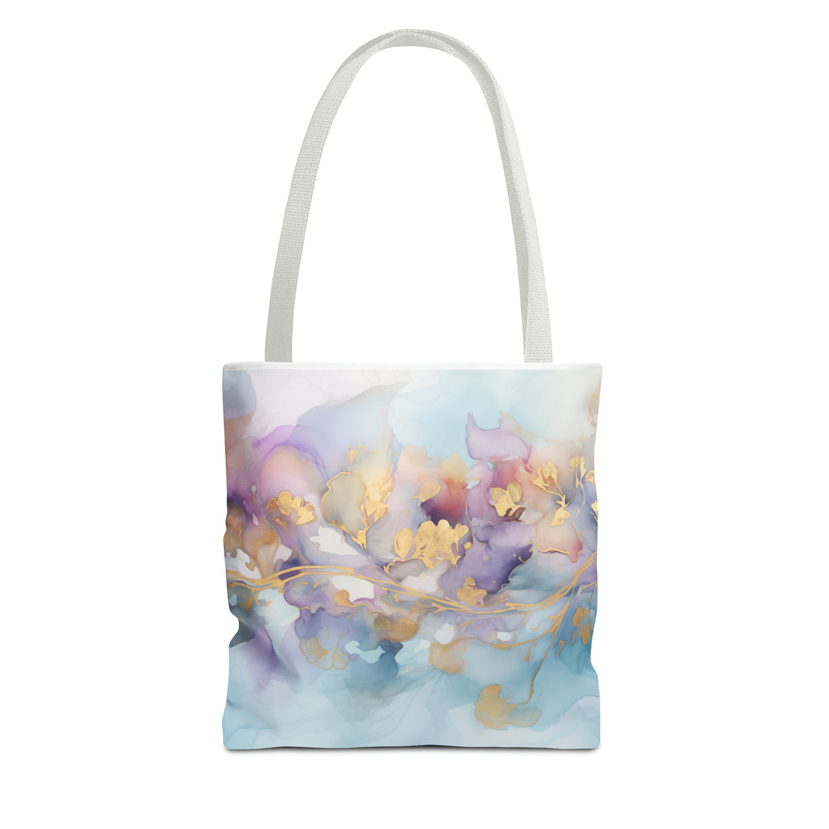 Orchid Purple, Teal Blue, Watercolour, Gold Streaks, Marbled,Tote Bag (AOP)