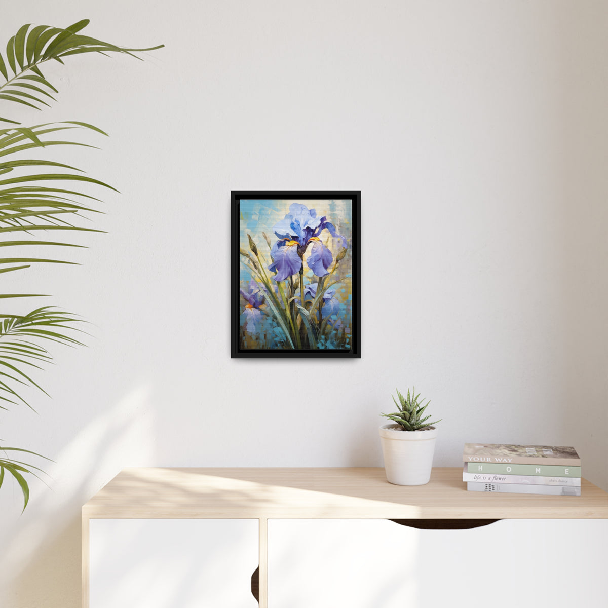 Blue Iris Flower, Oil Painting, Matte Canvas, Black Frame